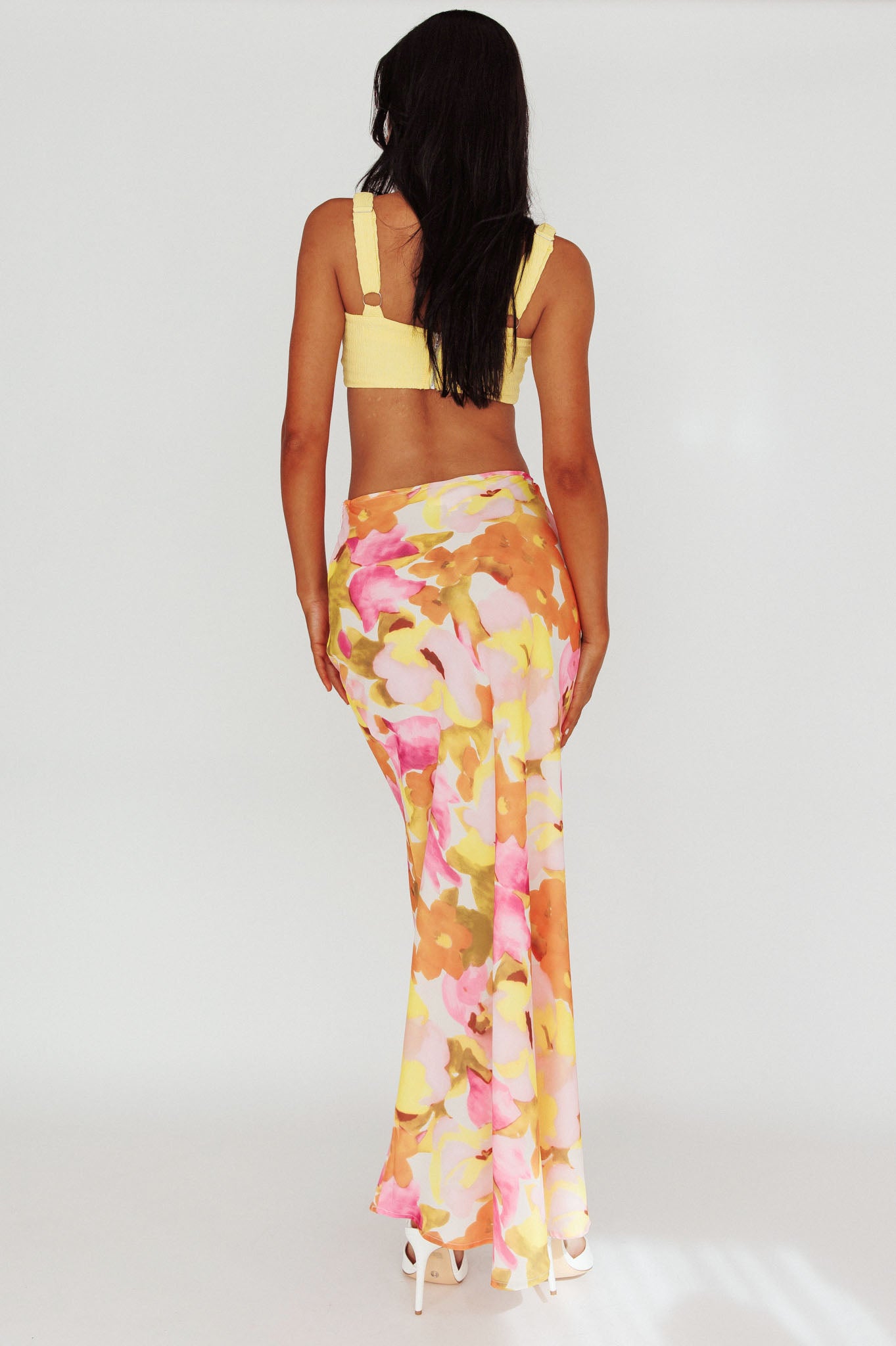 Vacation Midi Skirt Floral Pink/Yellow-Maymioy