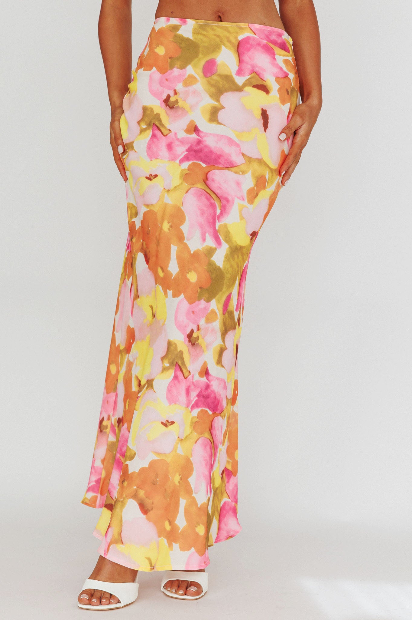 Vacation Midi Skirt Floral Pink/Yellow-Maymioy