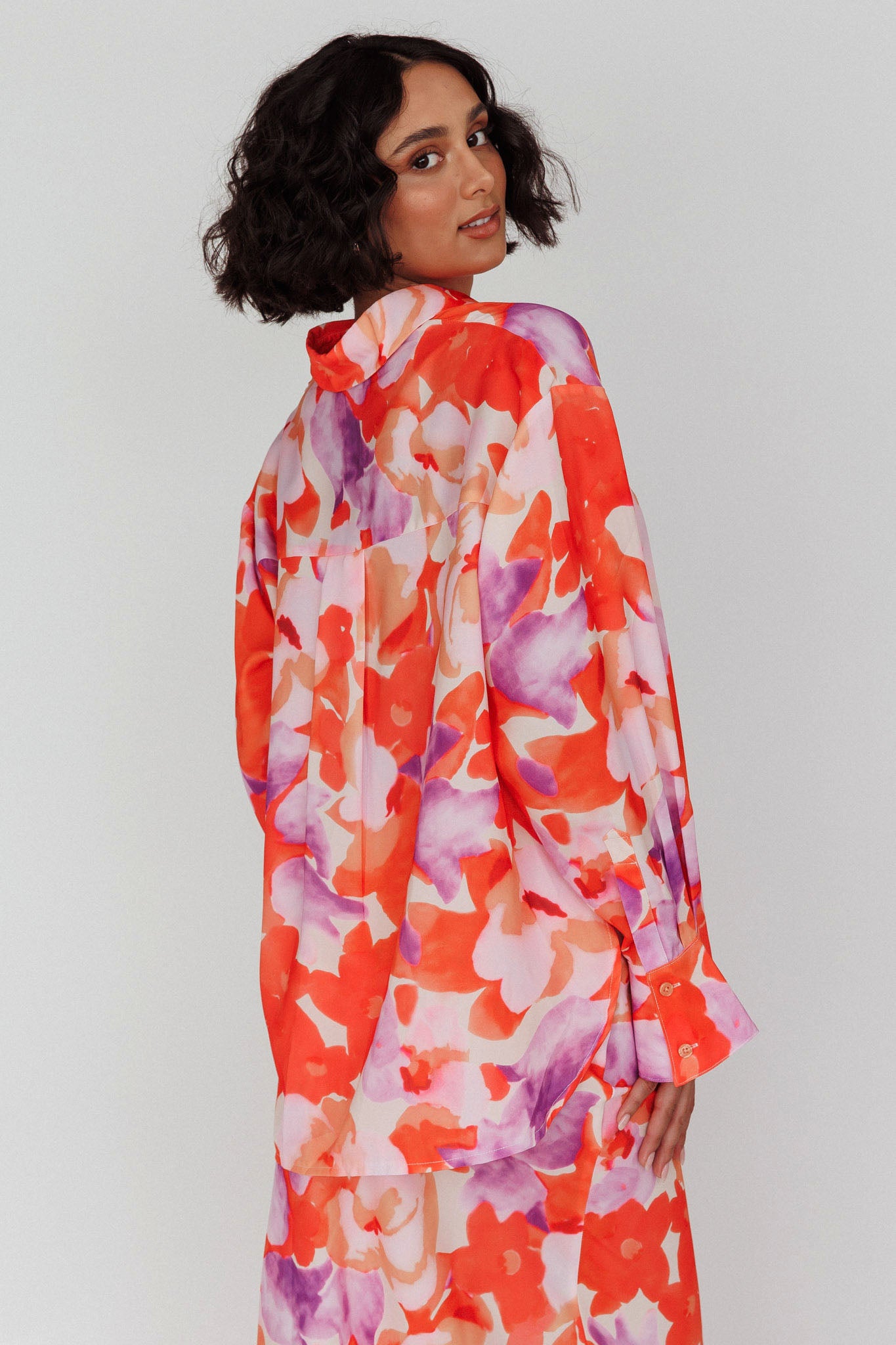 Vacation Long Sleeve Flared Cuff Shirt Orange/Purple-Maymioy