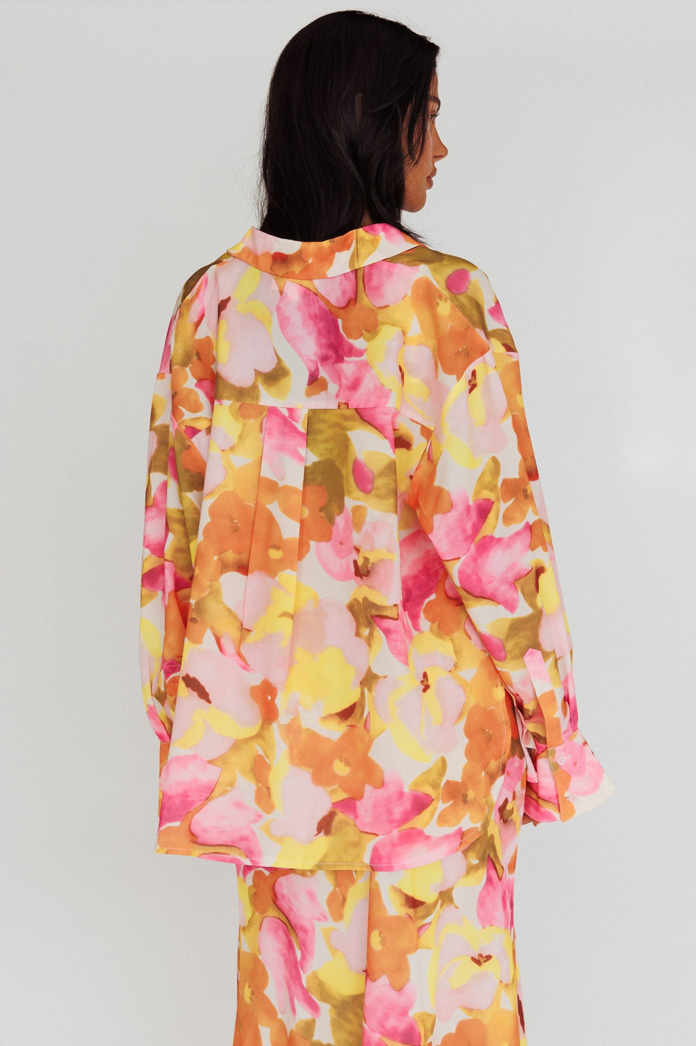 Vacation Long Sleeve Flared Cuff Shirt Pink/Yellow-Maymioy