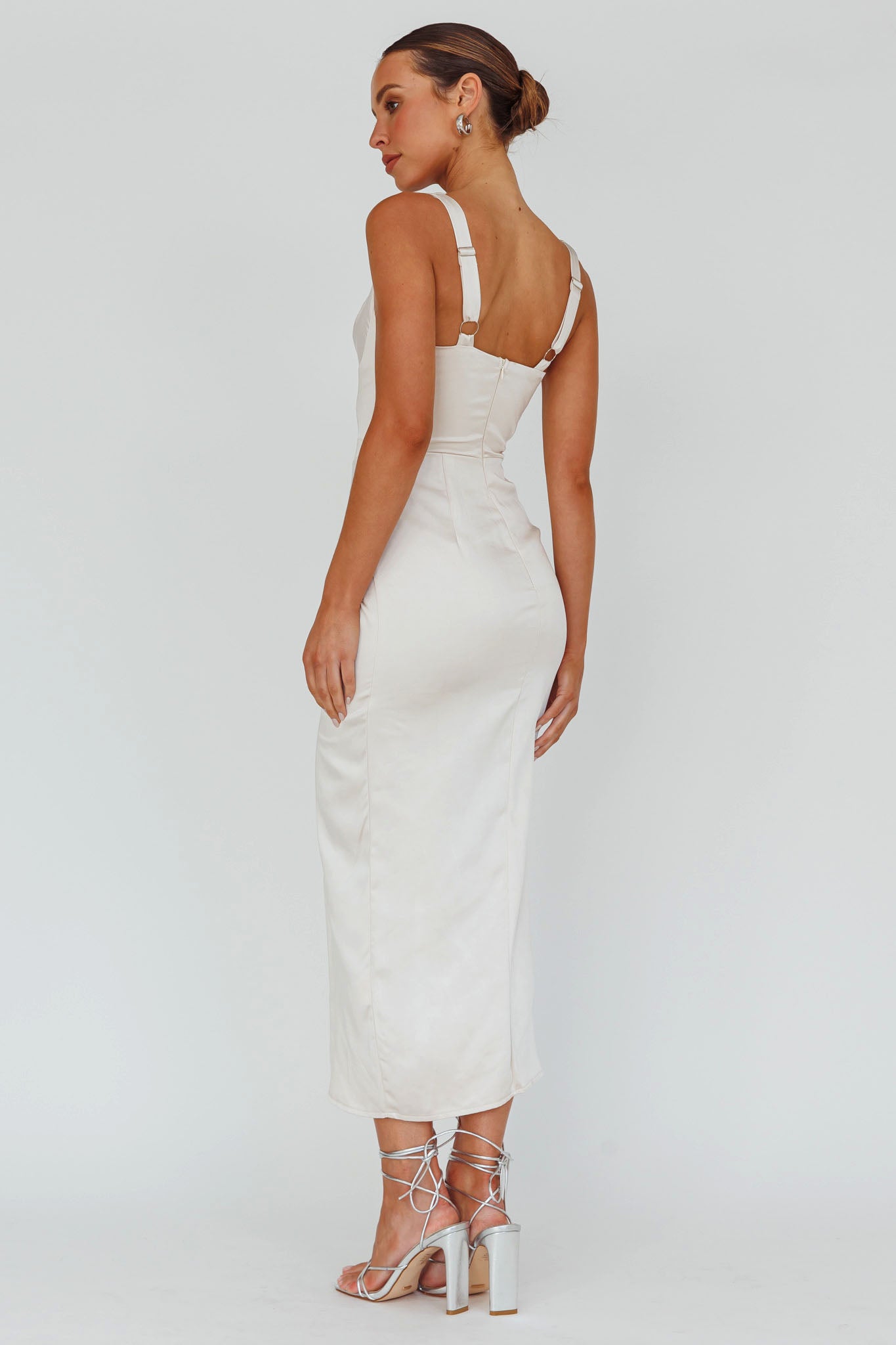 Kristin Knotted Waist Split Midi Dress Champagne-Maymioy