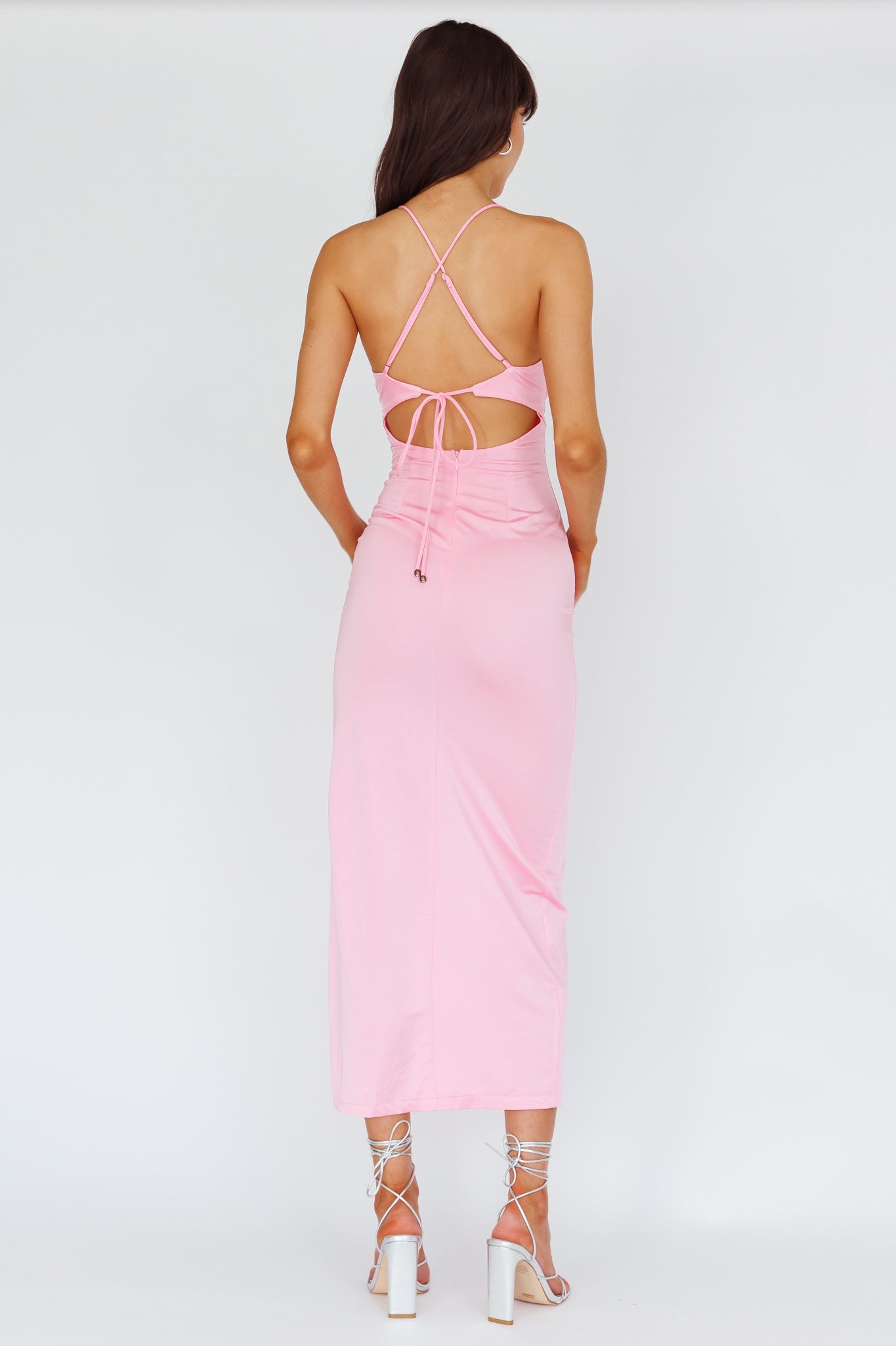 Summer Rose Front Split Midi Dress Pink-Maymioy