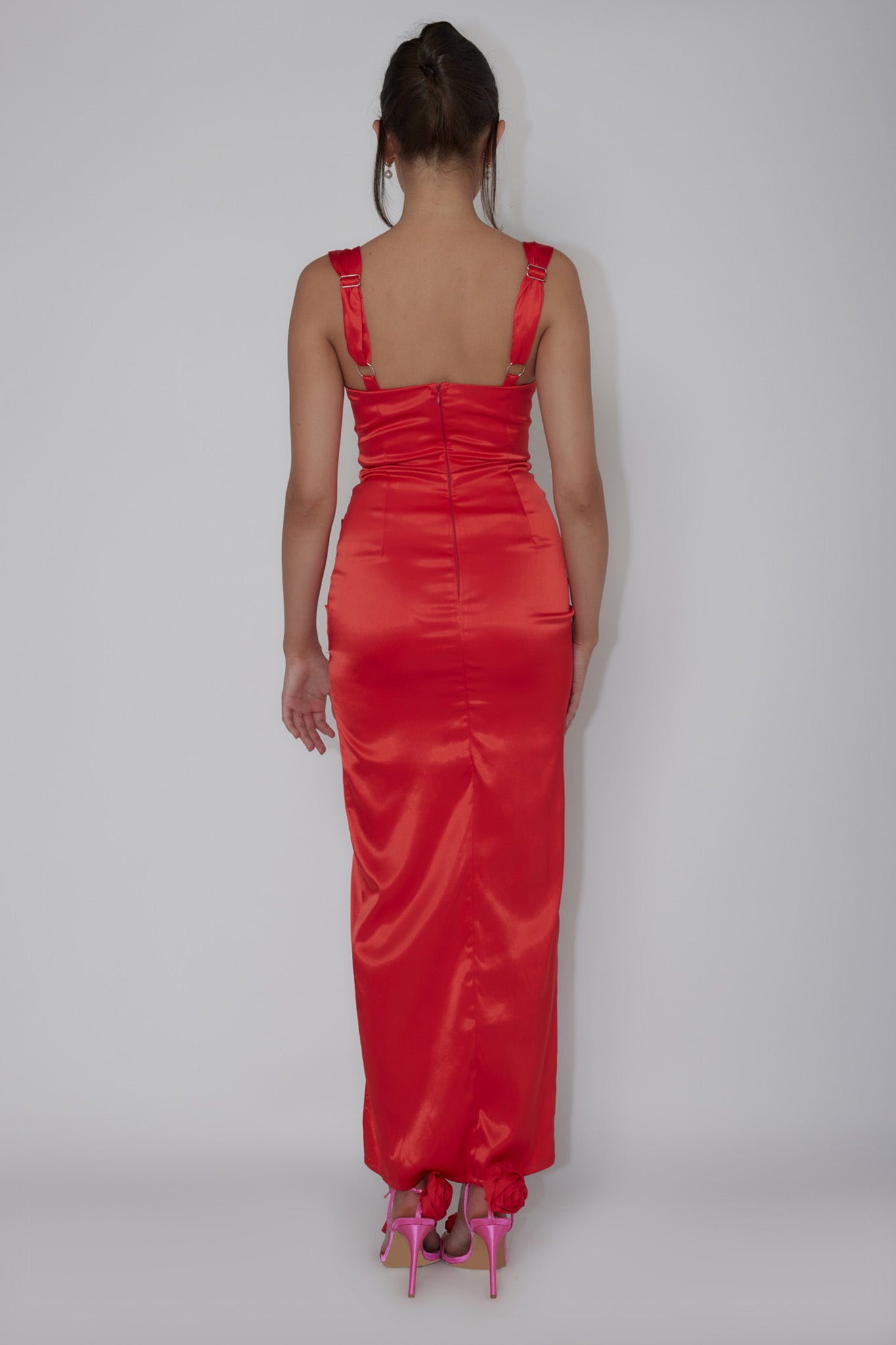 Poser Sequin Bust Split Maxi Dress Red-Maymioy