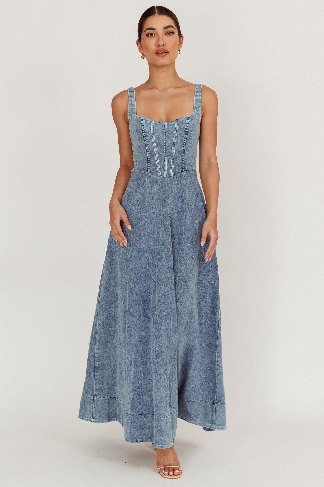 Talissa A-Line Maxi Denim Dress Blue-Maymioy
