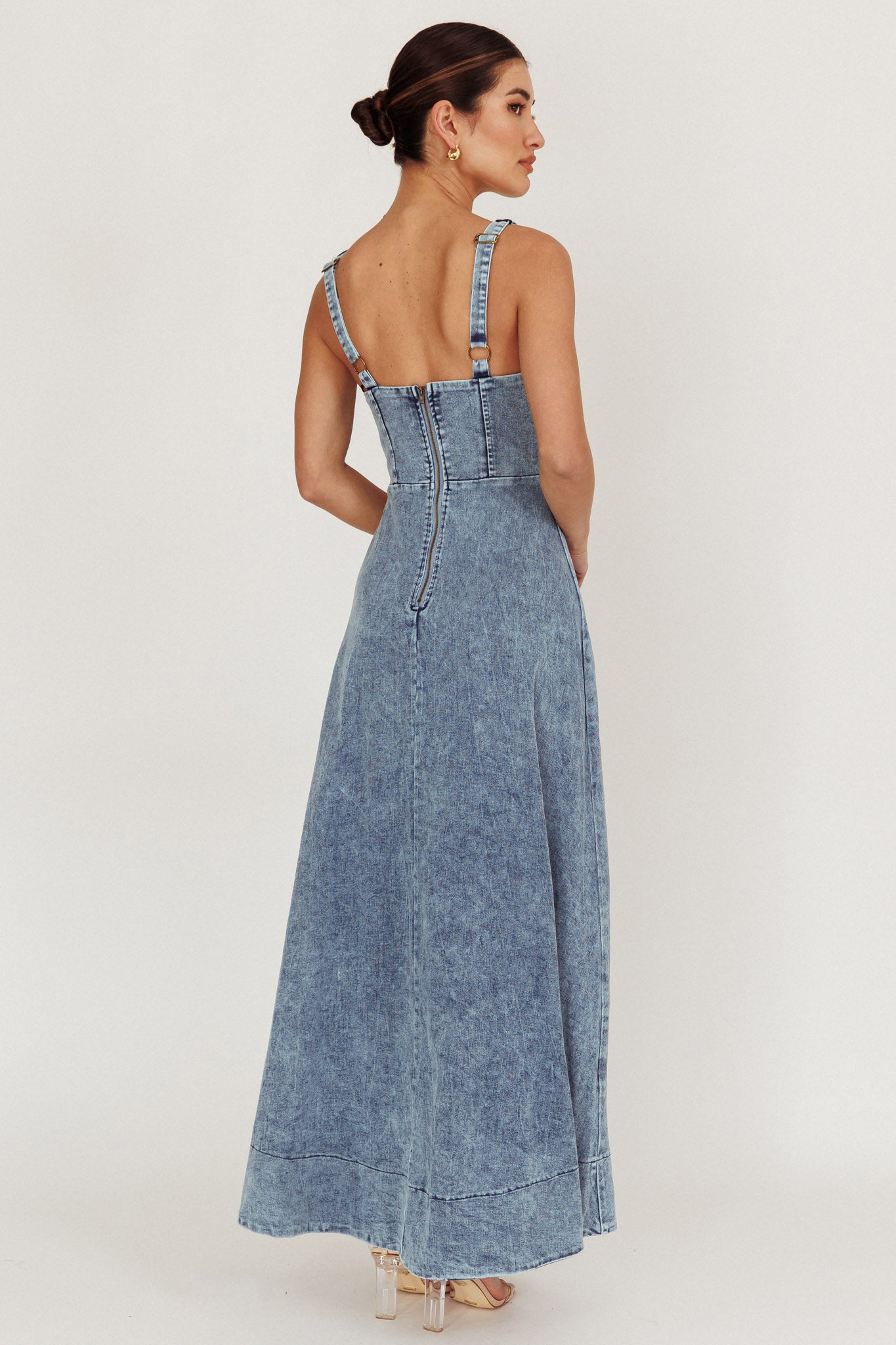 Talissa A-Line Maxi Denim Dress Blue-Maymioy