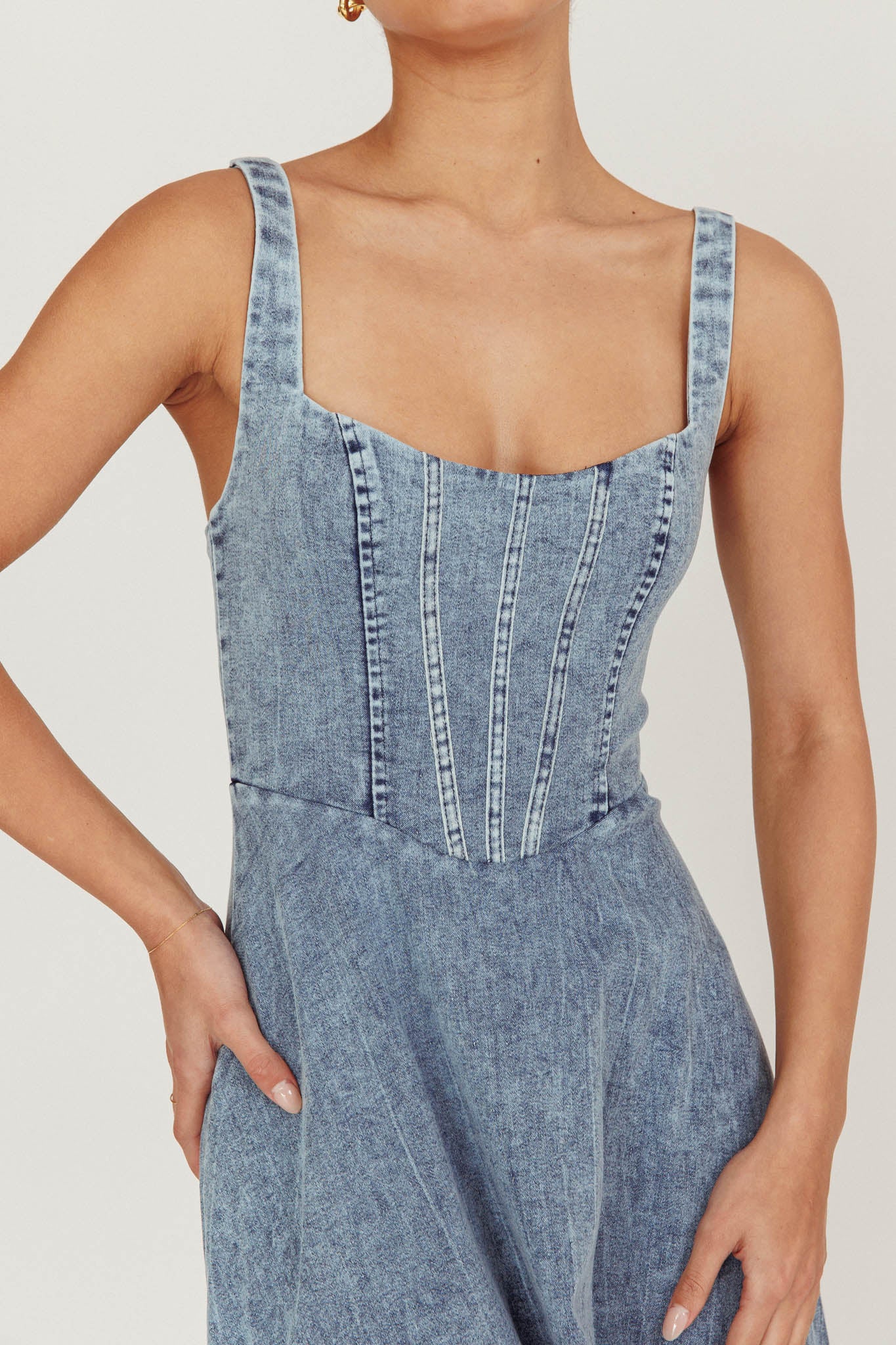 Talissa A-Line Maxi Denim Dress Blue-Maymioy