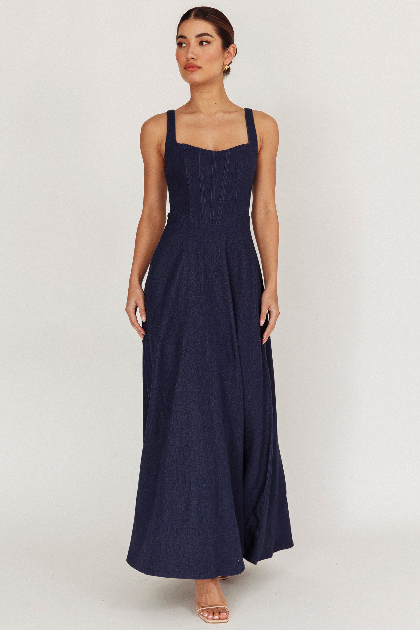Talissa A-Line Maxi Denim Dress Indigo-Maymioy
