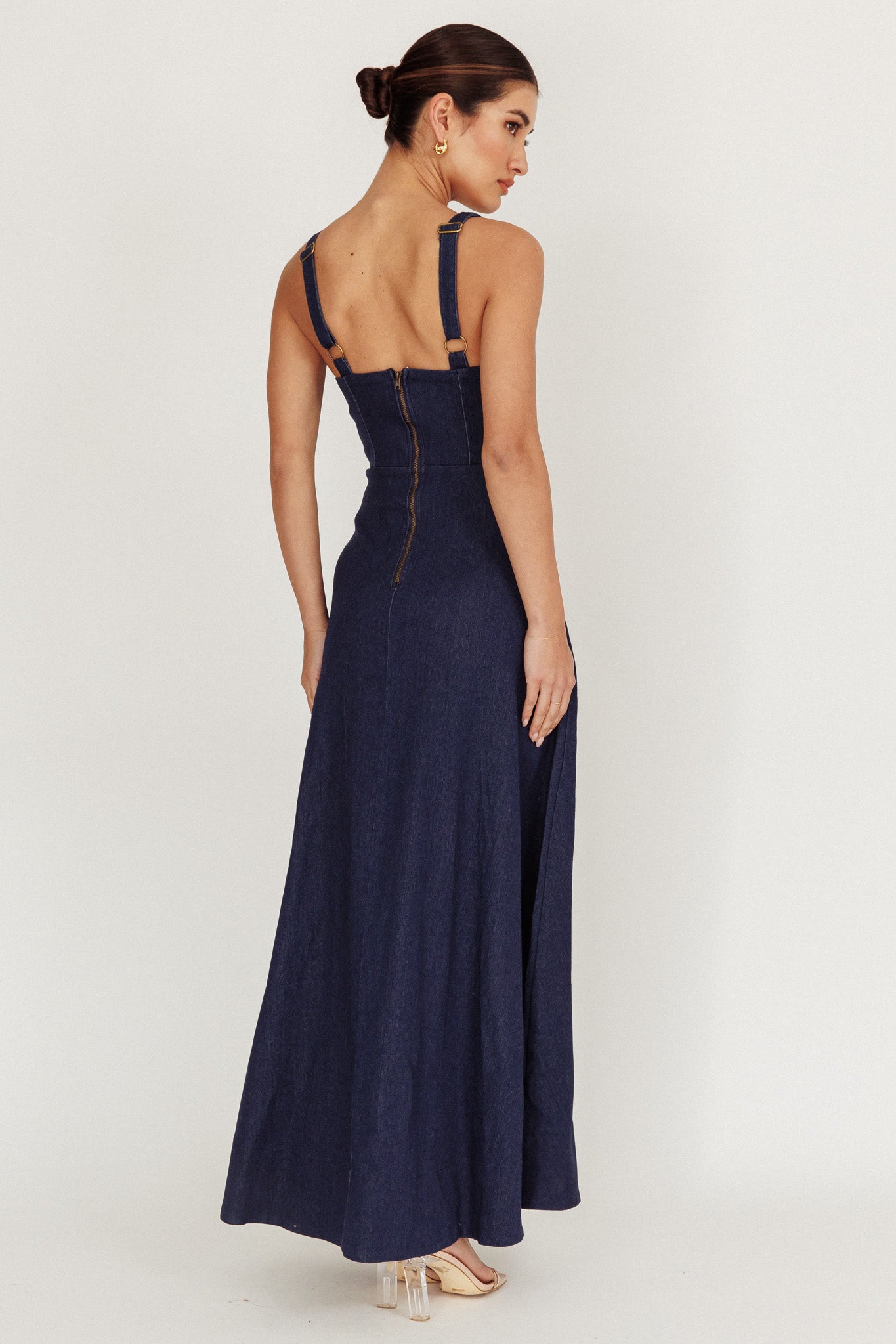 Talissa A-Line Maxi Denim Dress Indigo-Maymioy