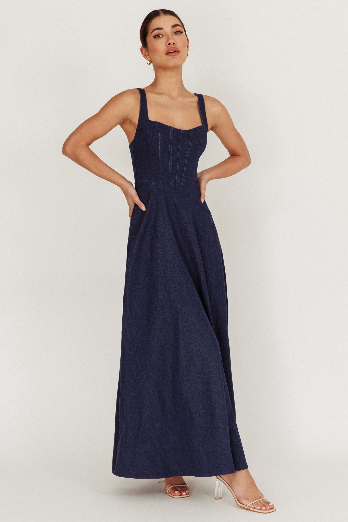 Talissa A-Line Maxi Denim Dress Indigo-Maymioy