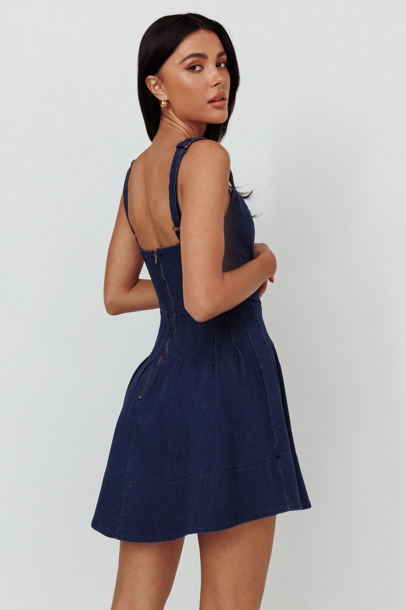 Talisa Pintuck Pleat Waist Mini Dress Dark Blue-Maymioy
