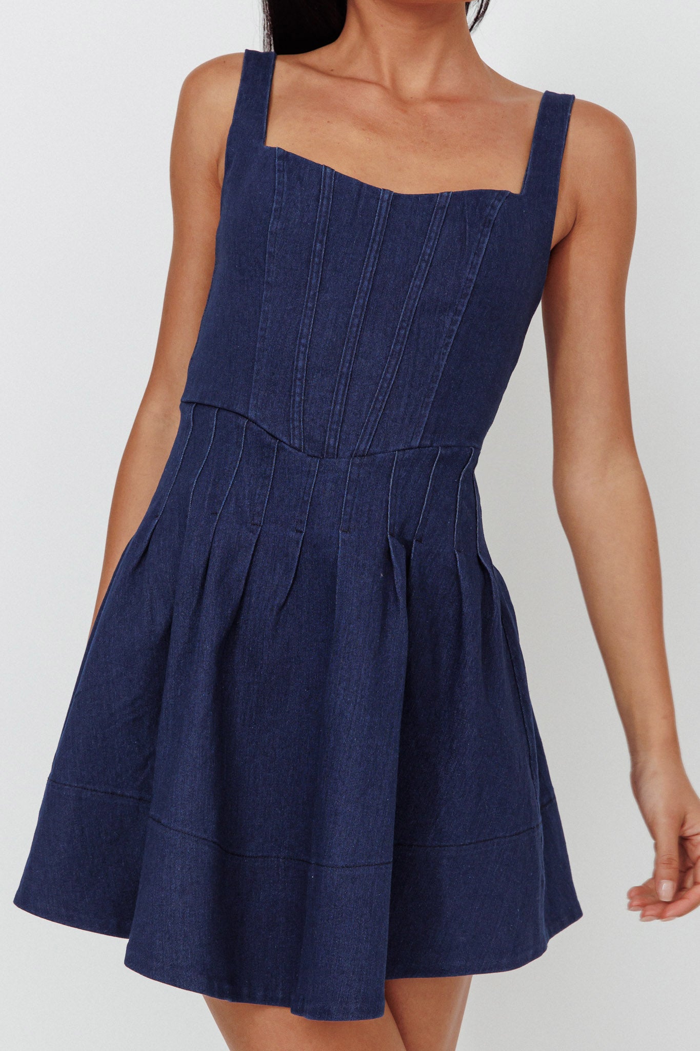 Talisa Pintuck Pleat Waist Mini Dress Dark Blue-Maymioy