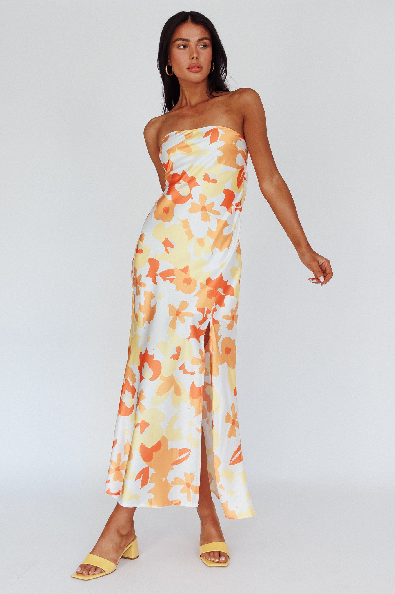 Latisha Strappy Cowl Back Midi Dress Floral Orange-Maymioy