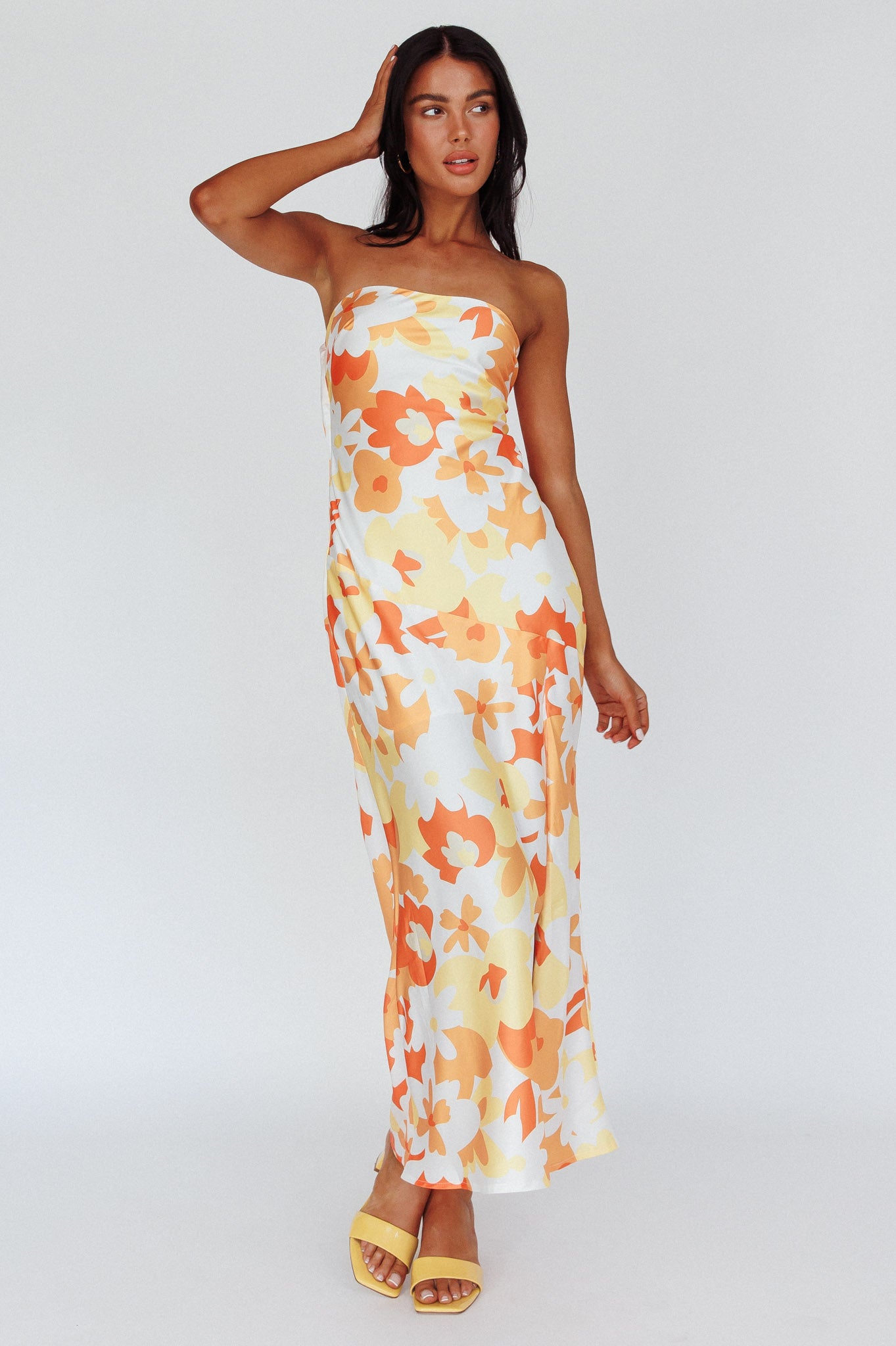 Latisha Strappy Cowl Back Midi Dress Floral Orange-Maymioy