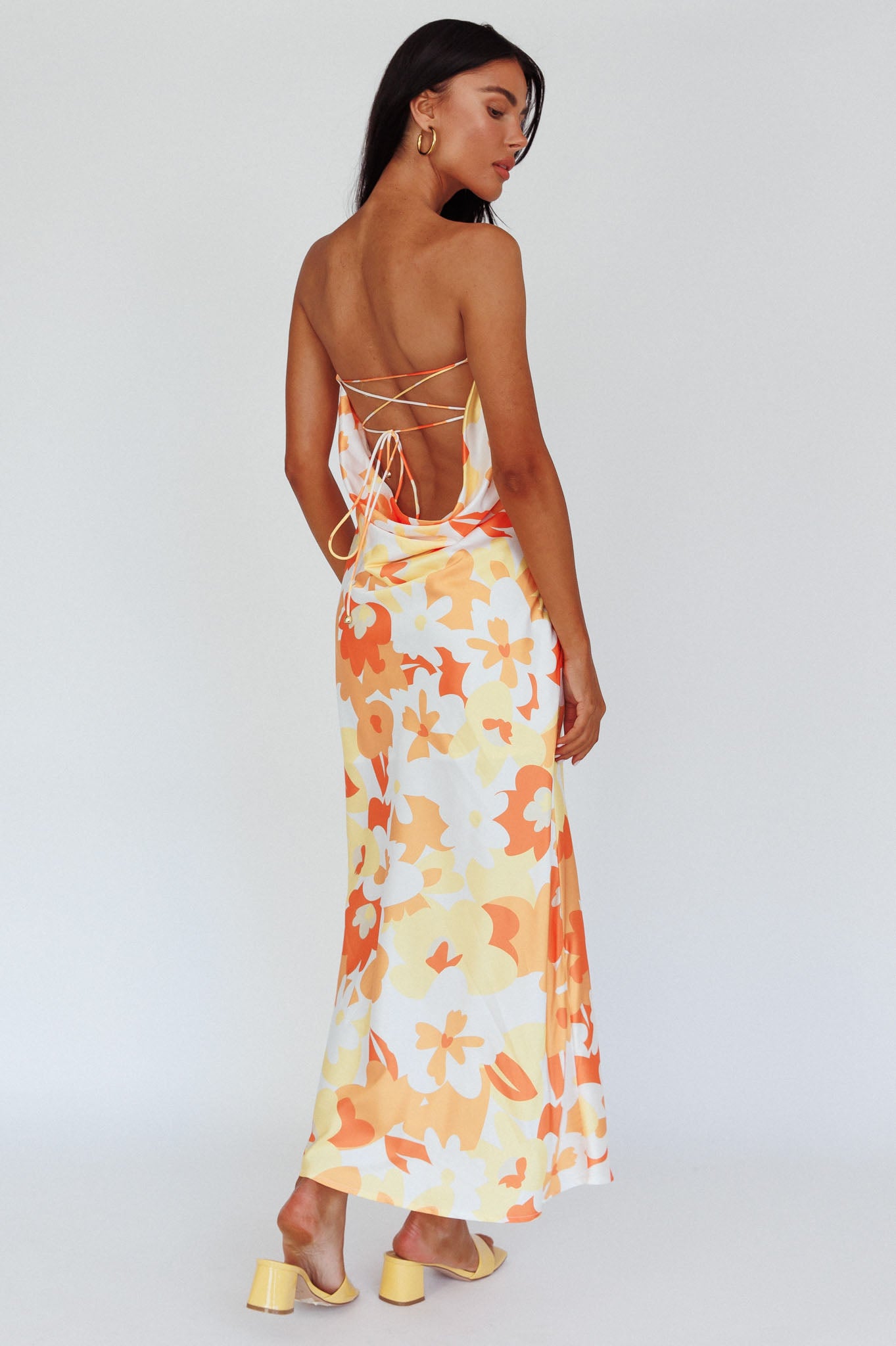 Latisha Strappy Cowl Back Midi Dress Floral Orange-Maymioy