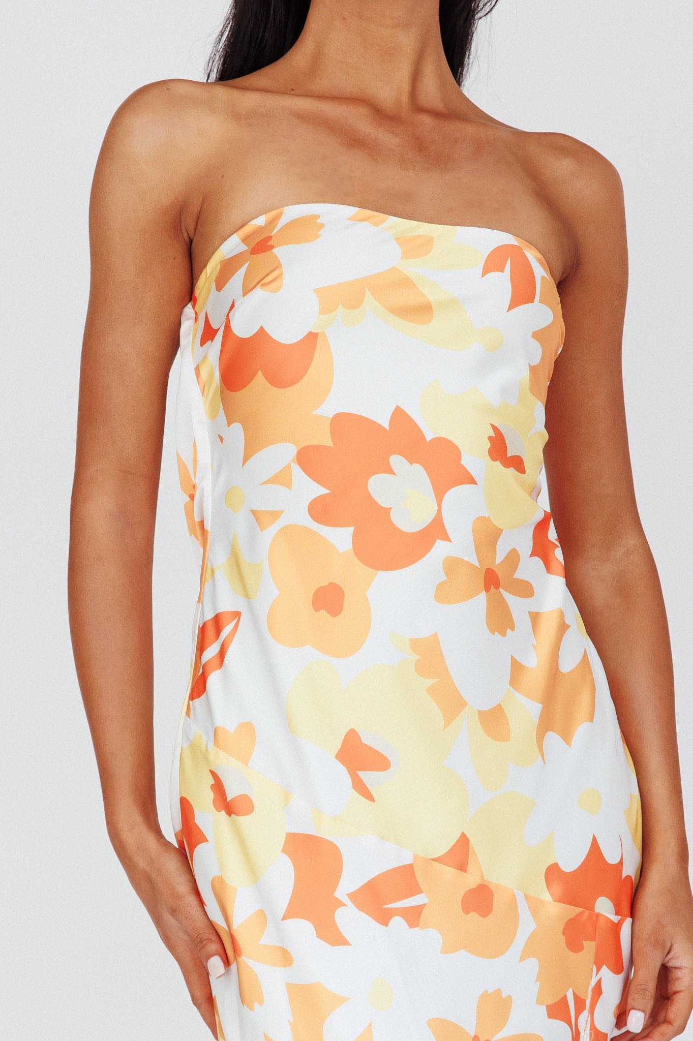Latisha Strappy Cowl Back Midi Dress Floral Orange-Maymioy