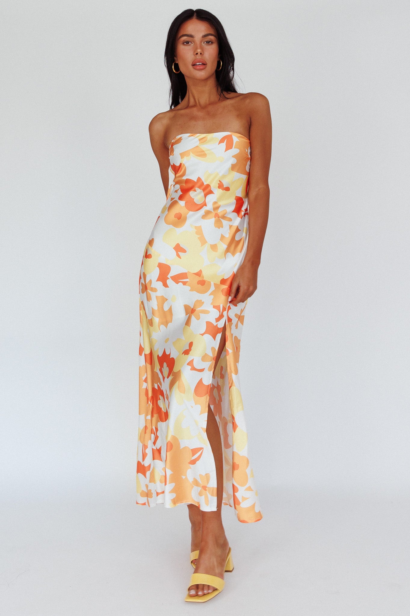 Latisha Strappy Cowl Back Midi Dress Floral Orange-Maymioy