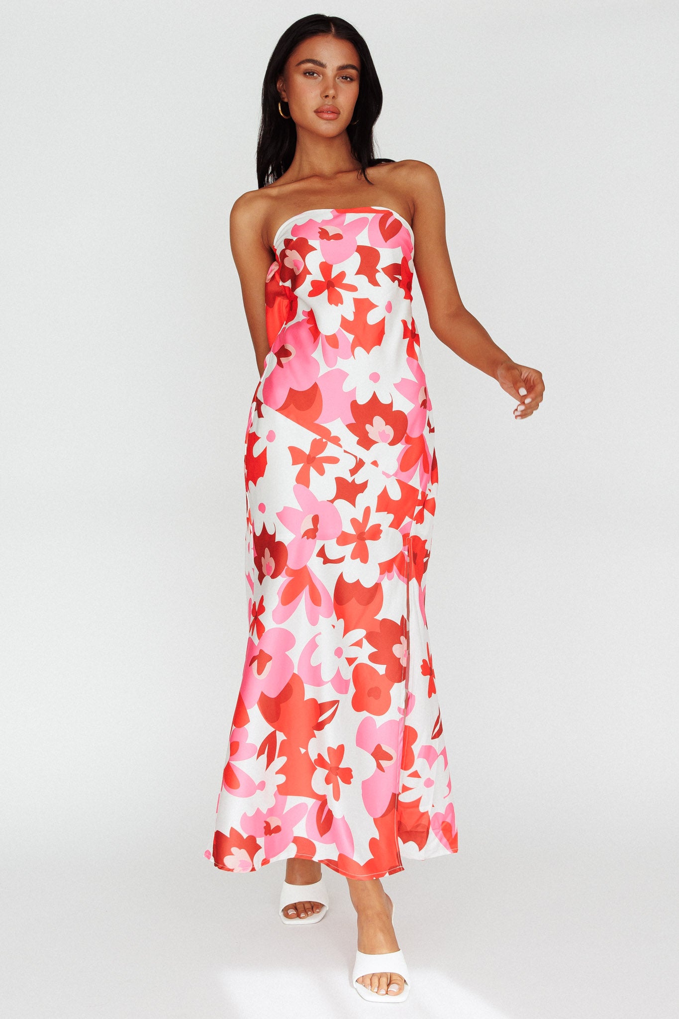 Latisha Strappy Cowl Back Midi Dress Floral Red-Maymioy
