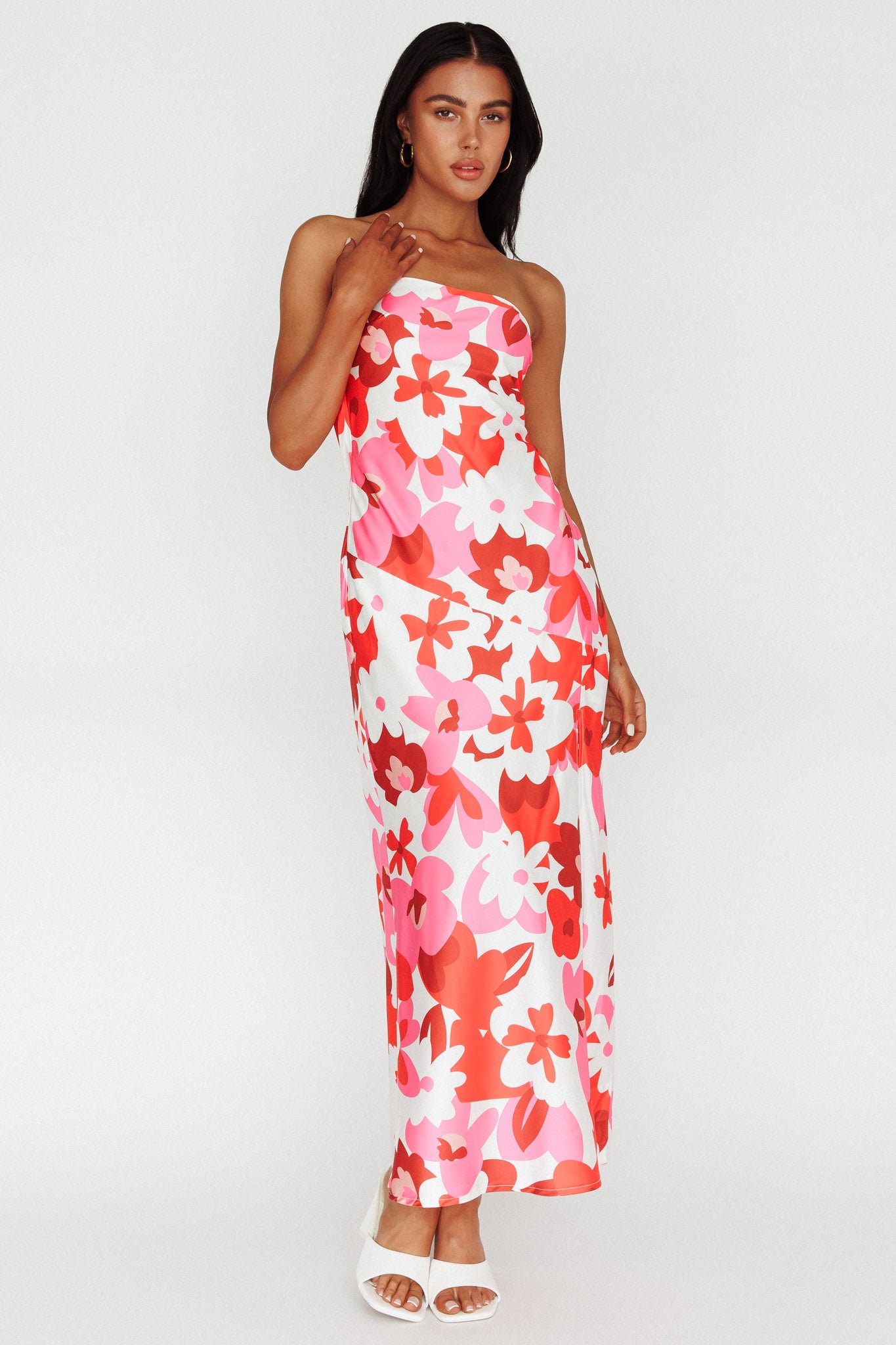 Latisha Strappy Cowl Back Midi Dress Floral Red-Maymioy