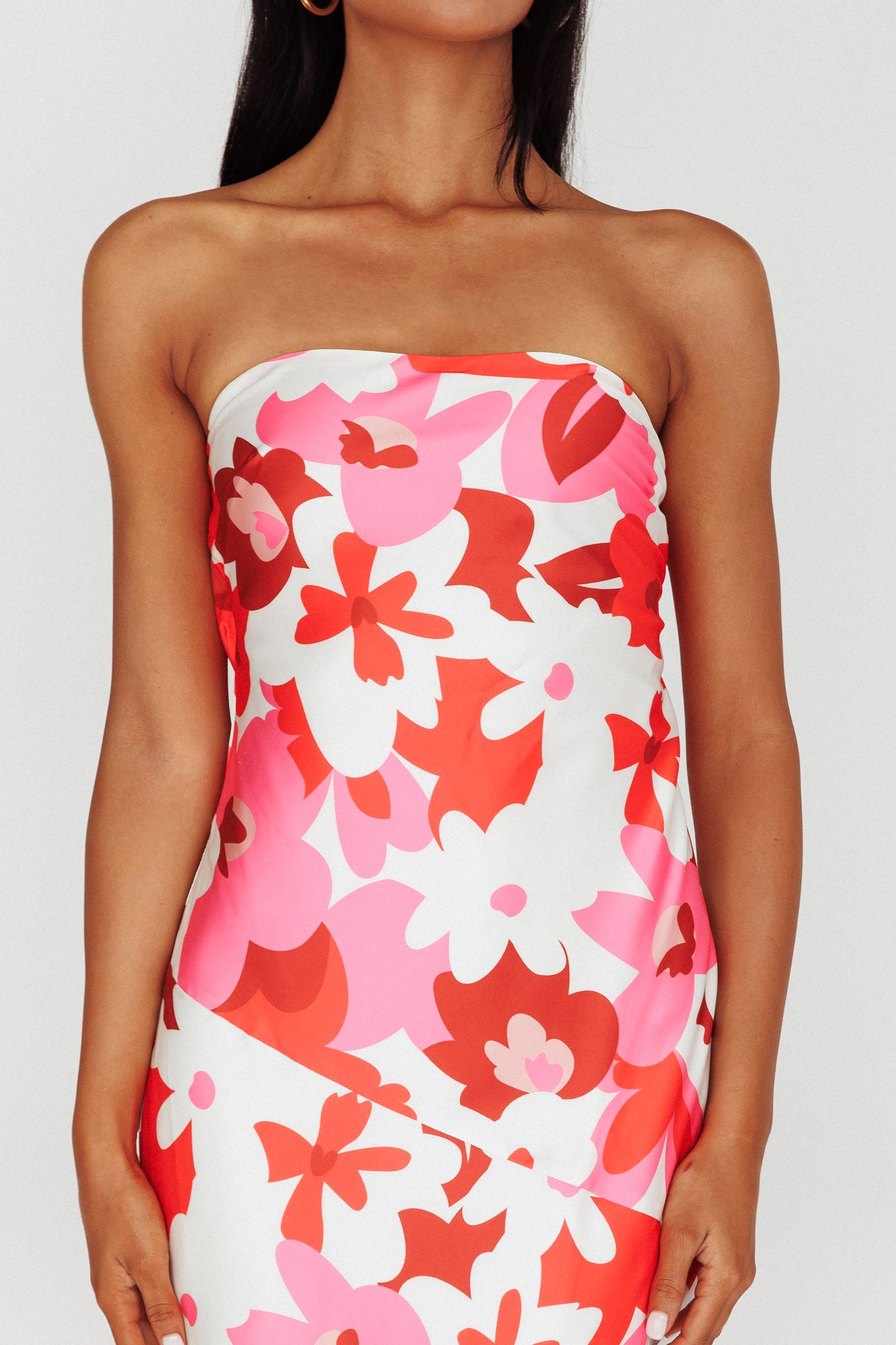 Latisha Strappy Cowl Back Midi Dress Floral Red-Maymioy