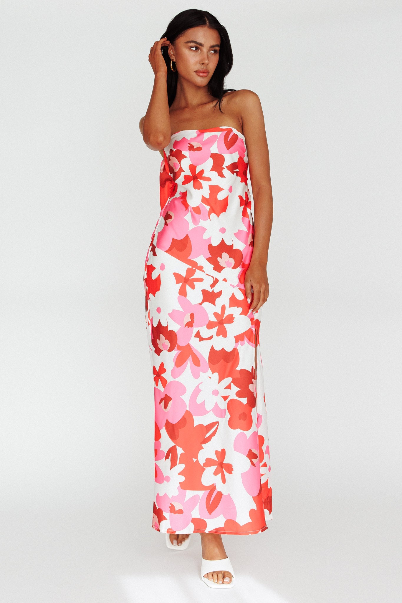Latisha Strappy Cowl Back Midi Dress Floral Red-Maymioy