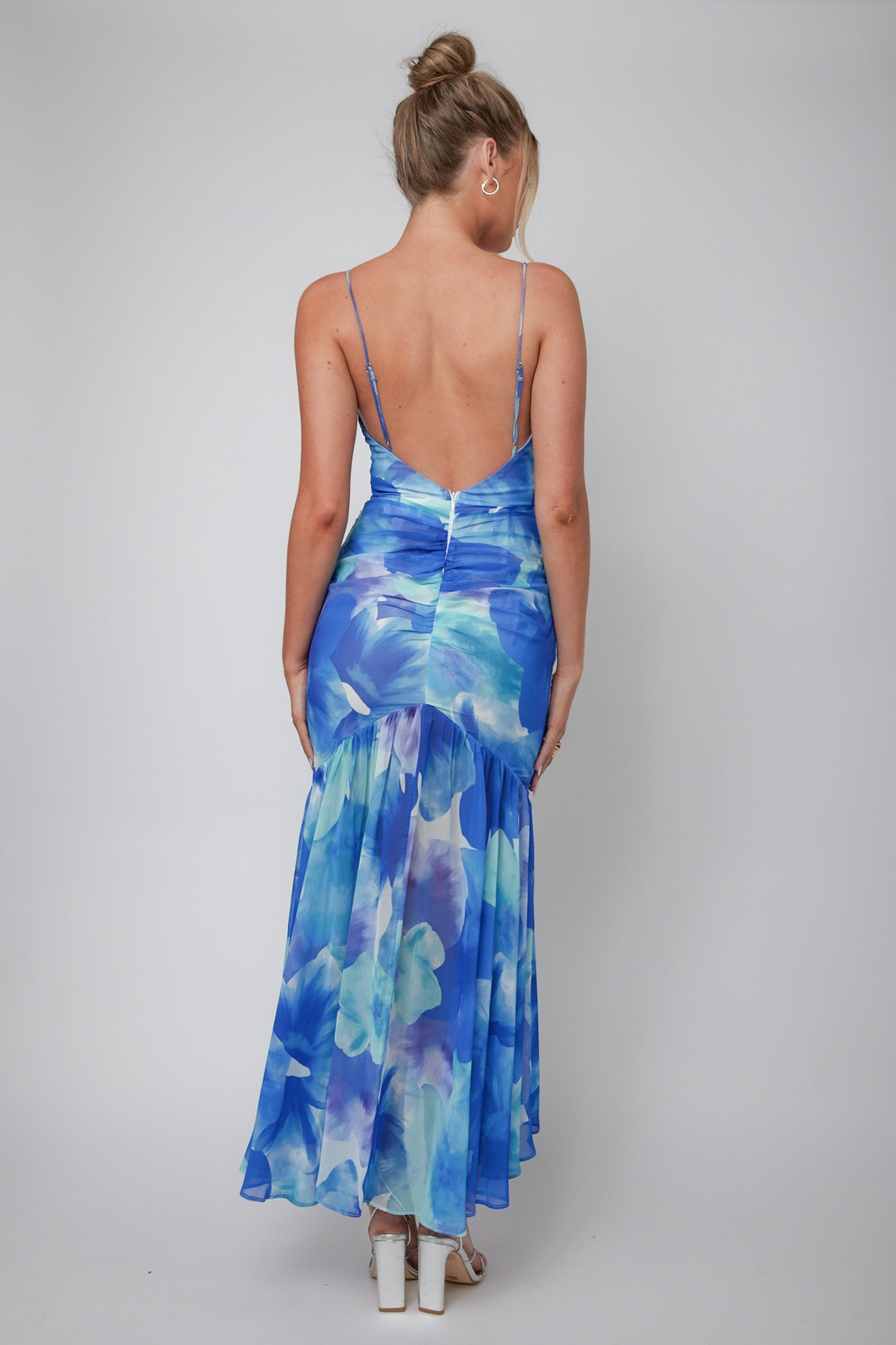 Sunni Low Back Midi Dress Floral Blue-Maymioy