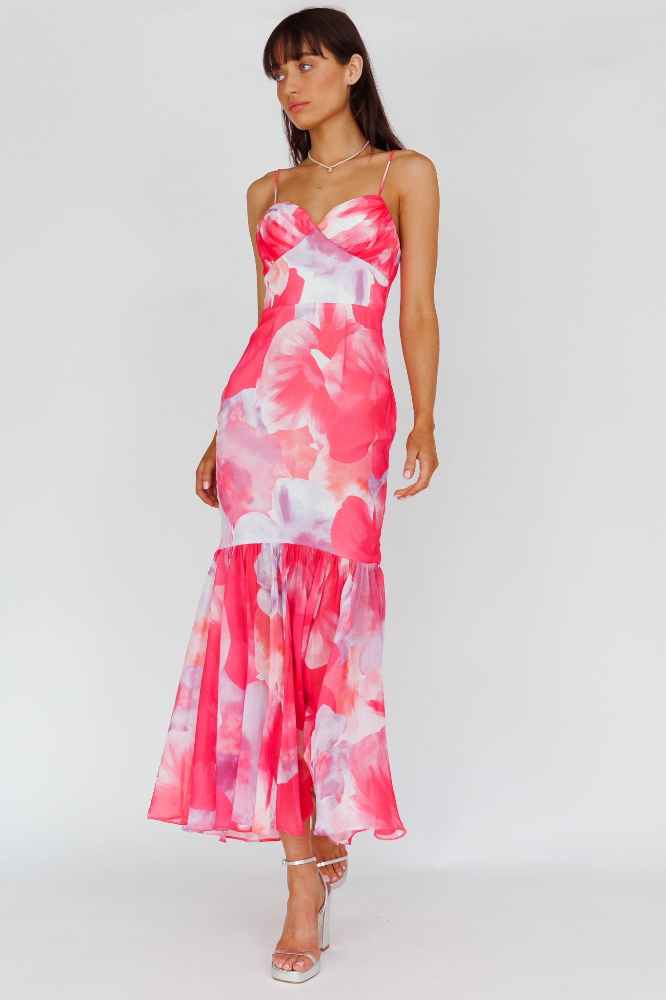 Sunni Low Back Midi Dress Floral Pink-Maymioy