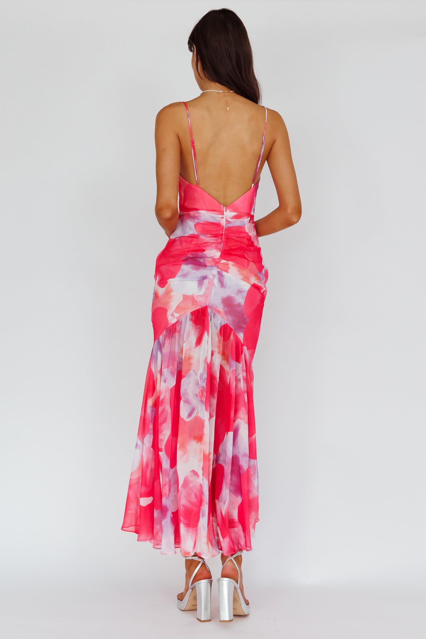 Sunni Low Back Midi Dress Floral Pink-Maymioy
