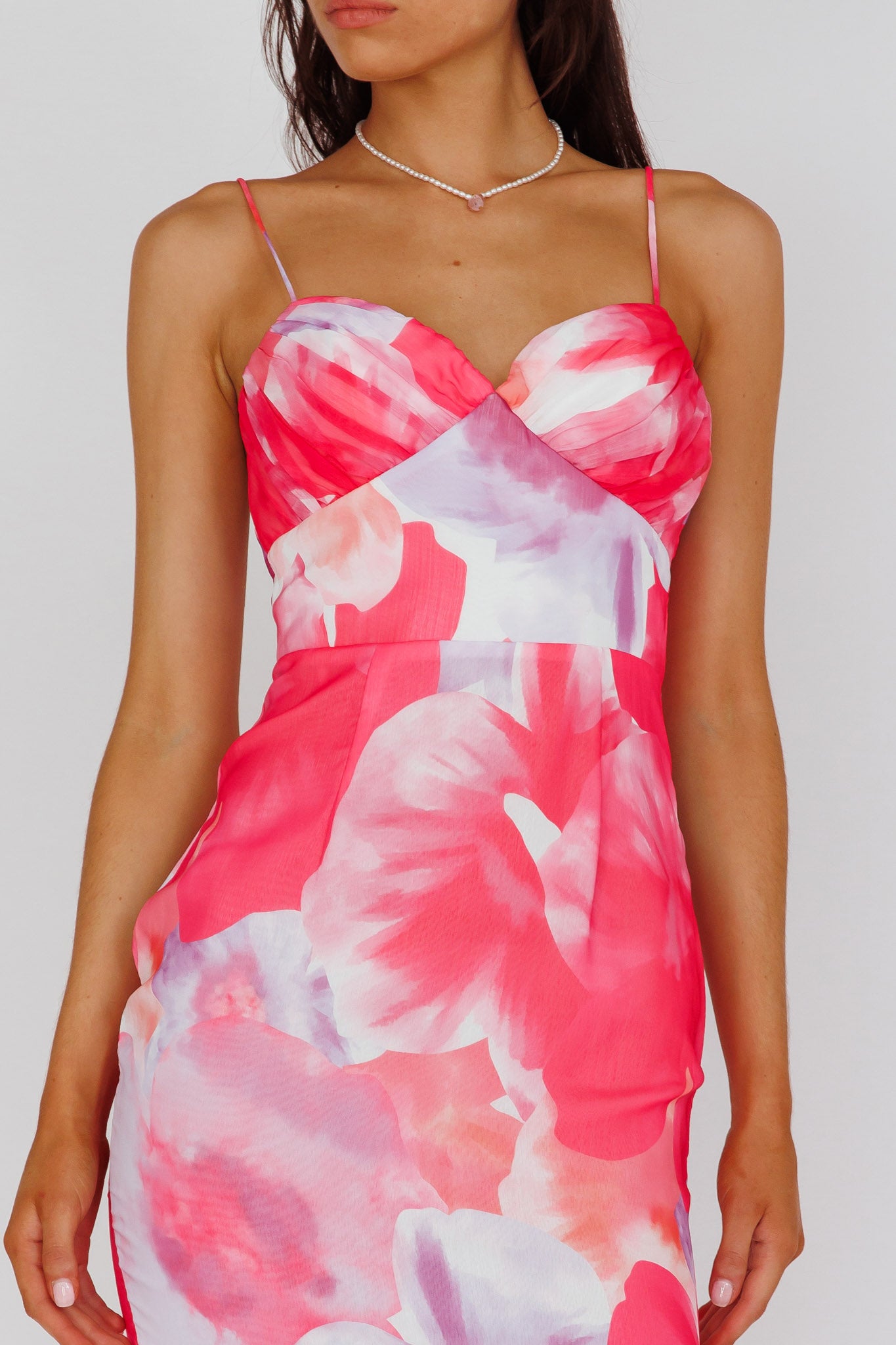 Sunni Low Back Midi Dress Floral Pink-Maymioy