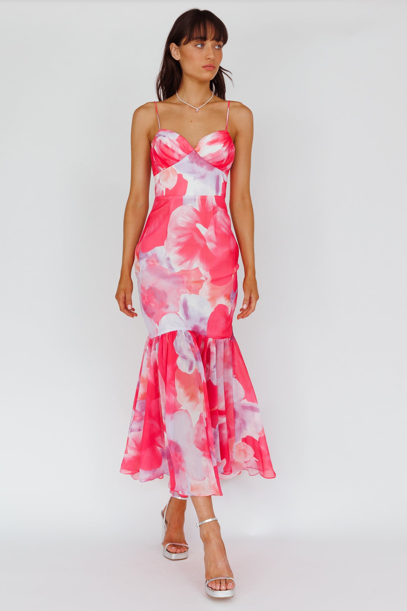 Sunni Low Back Midi Dress Floral Pink-Maymioy