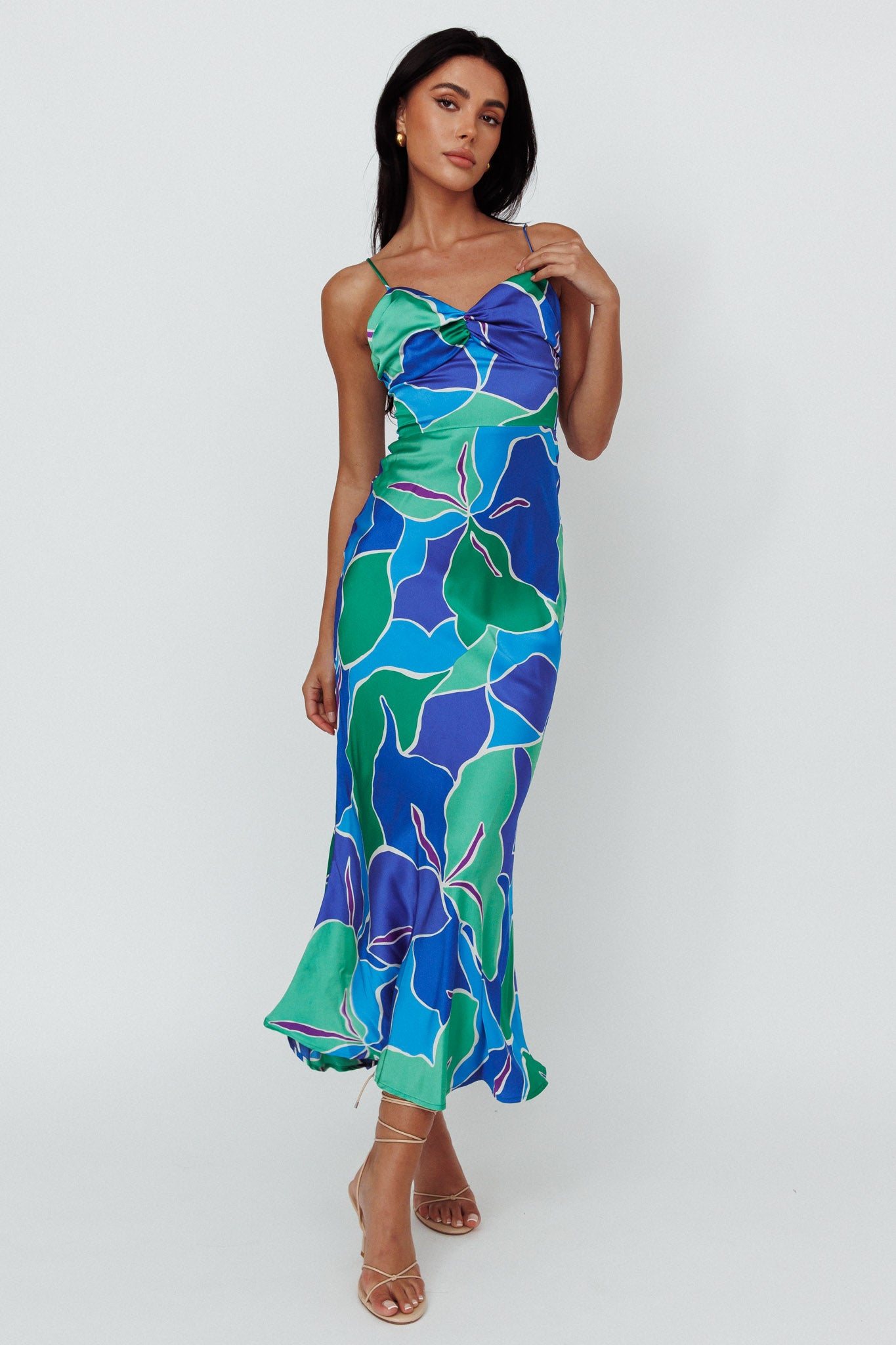 Hula Sweetheart Midi Dress Floral Blue-Maymioy