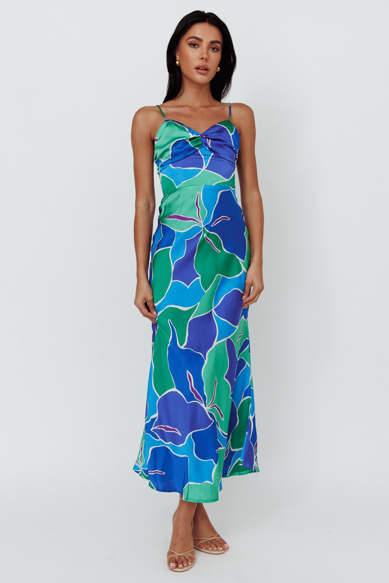 Hula Sweetheart Midi Dress Floral Blue-Maymioy