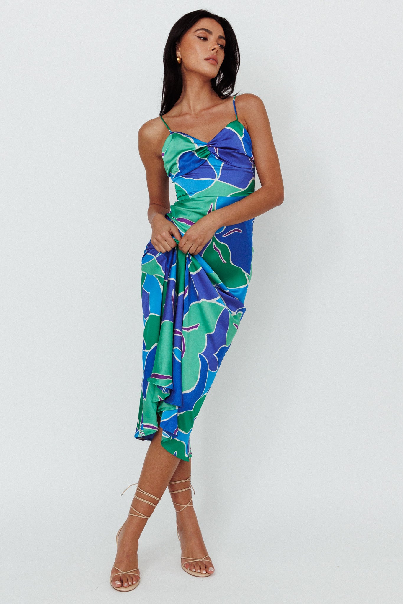 Hula Sweetheart Midi Dress Floral Blue-Maymioy