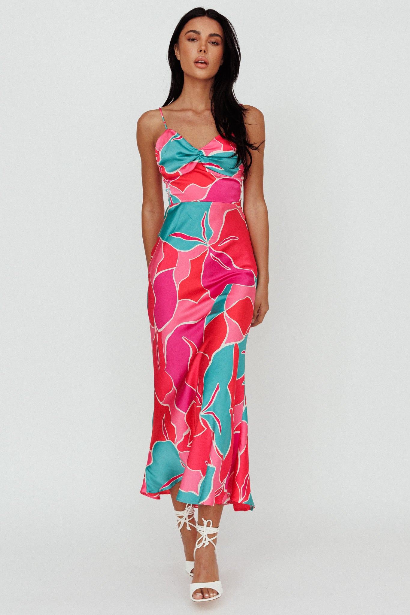 Hula Sweetheart Midi Dress Floral Red-Maymioy
