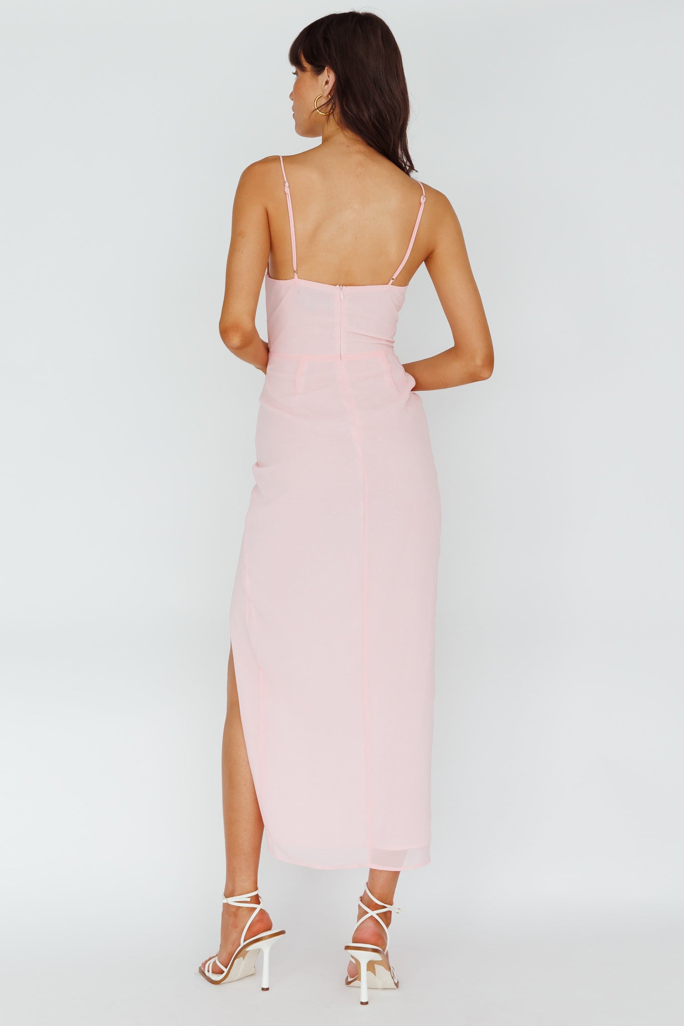 Ryanna Laced Bodice Split Midi Dress Pink-Maymioy