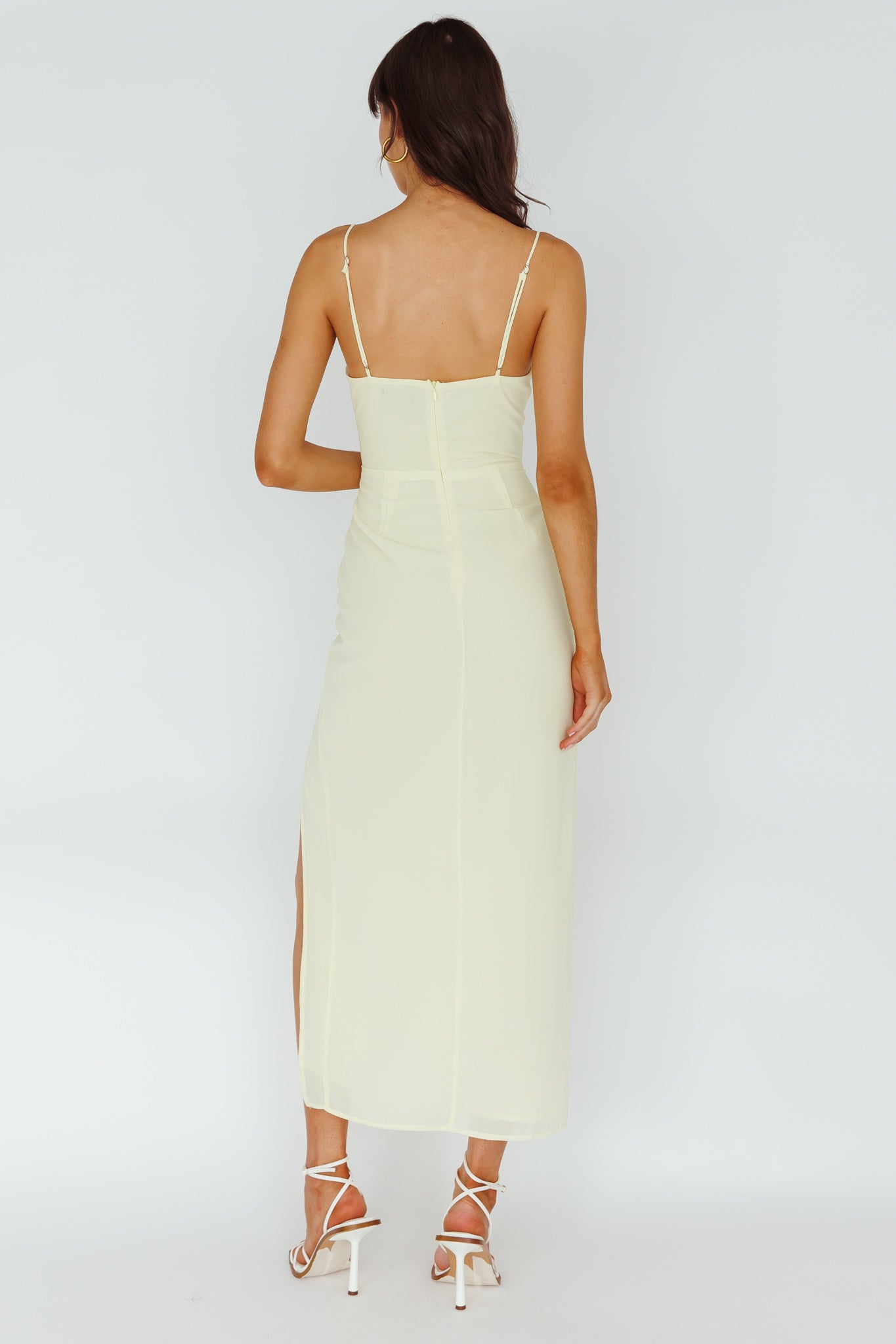 Ryanna Laced Bodice Split Midi Dress Yellow-Maymioy
