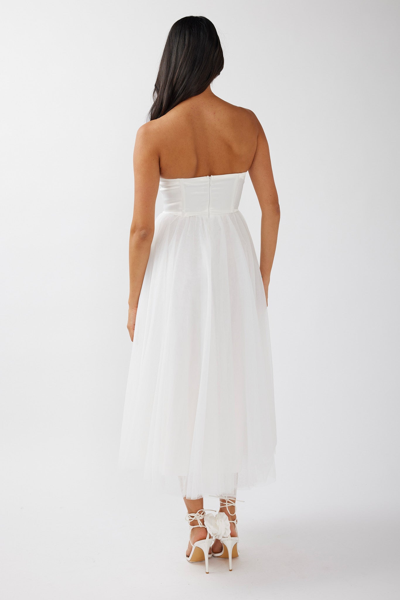 Rosemary Tulle Bustier Midi Dress White-Maymioy