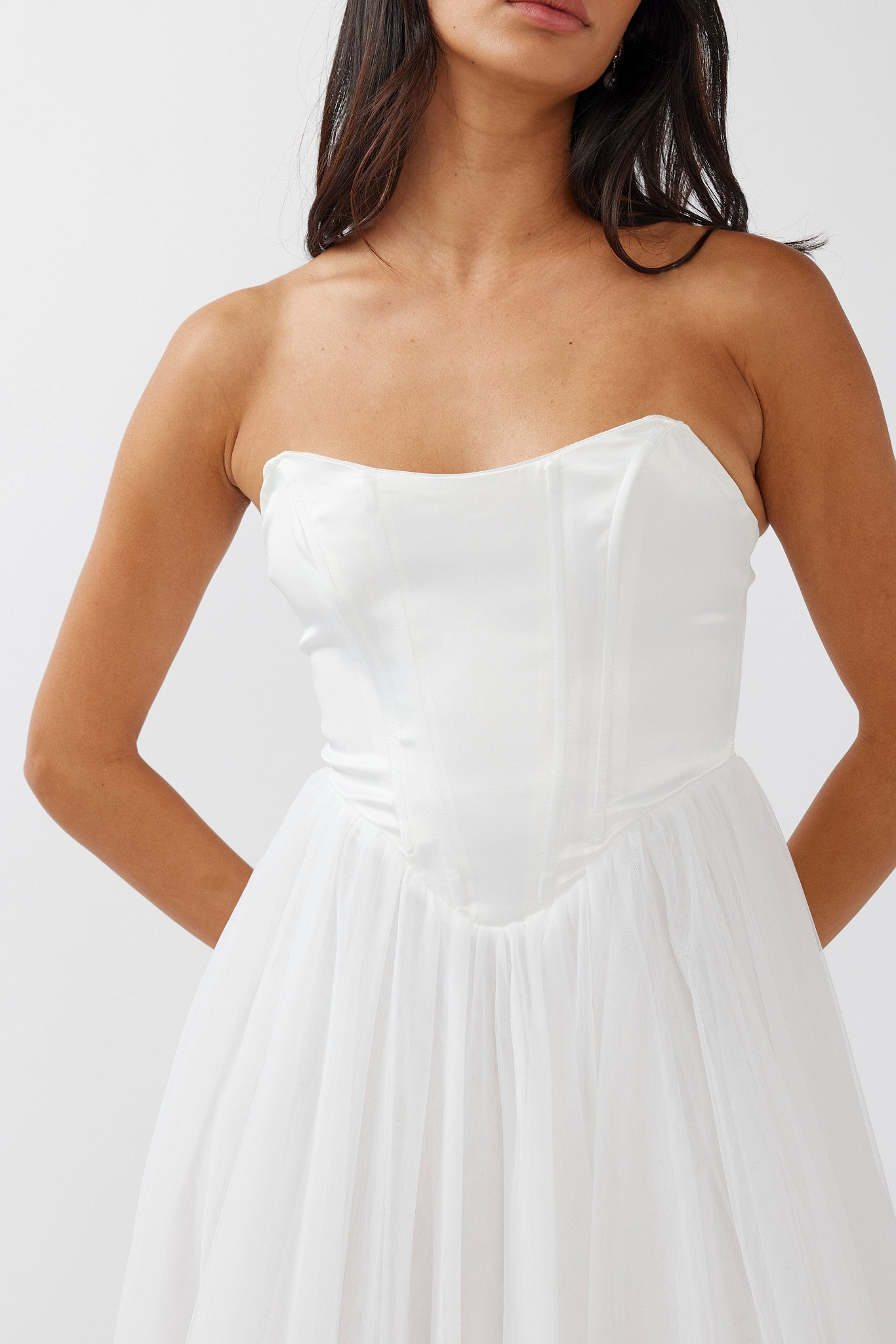 Rosemary Tulle Bustier Midi Dress White-Maymioy