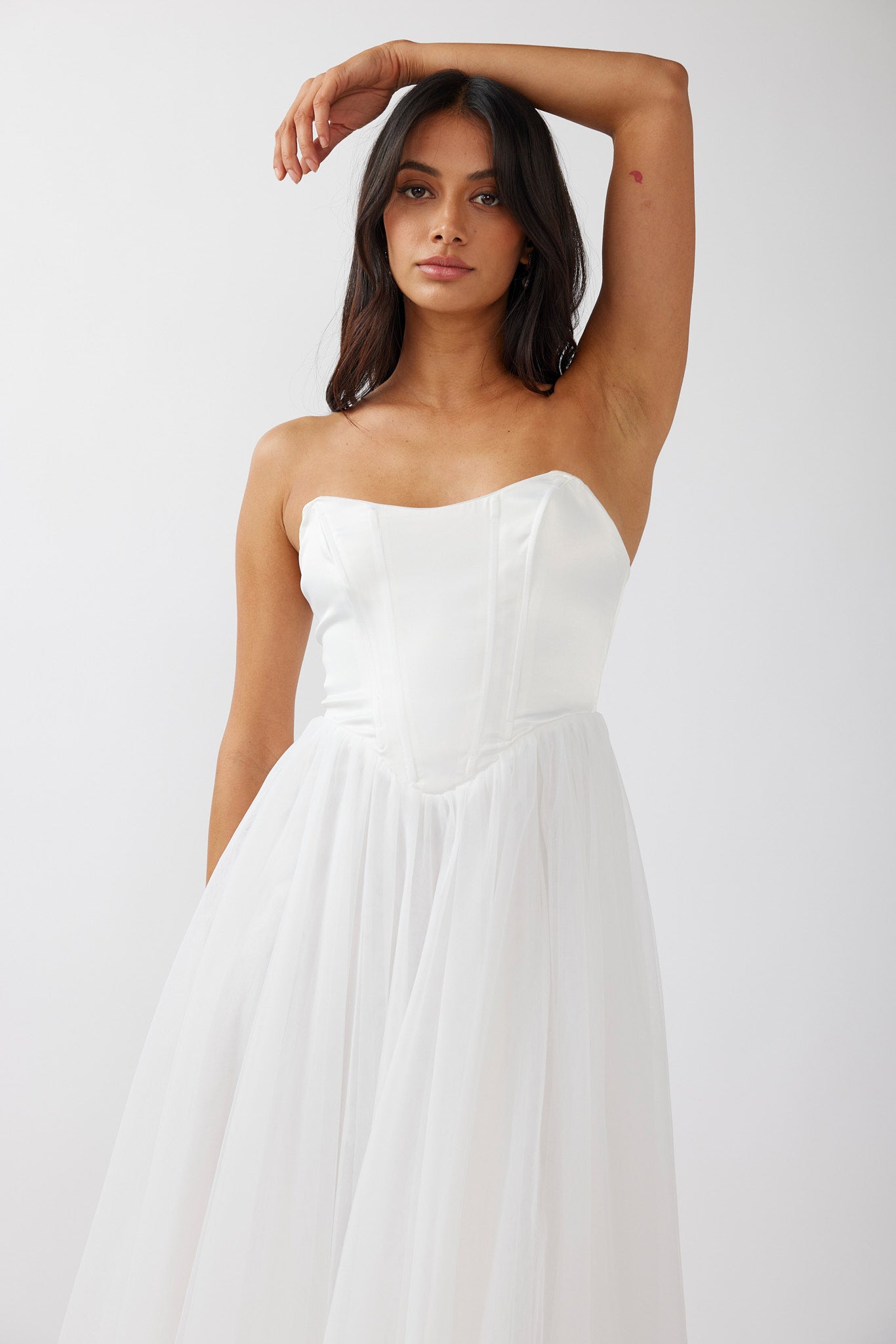 Rosemary Tulle Bustier Midi Dress White-Maymioy