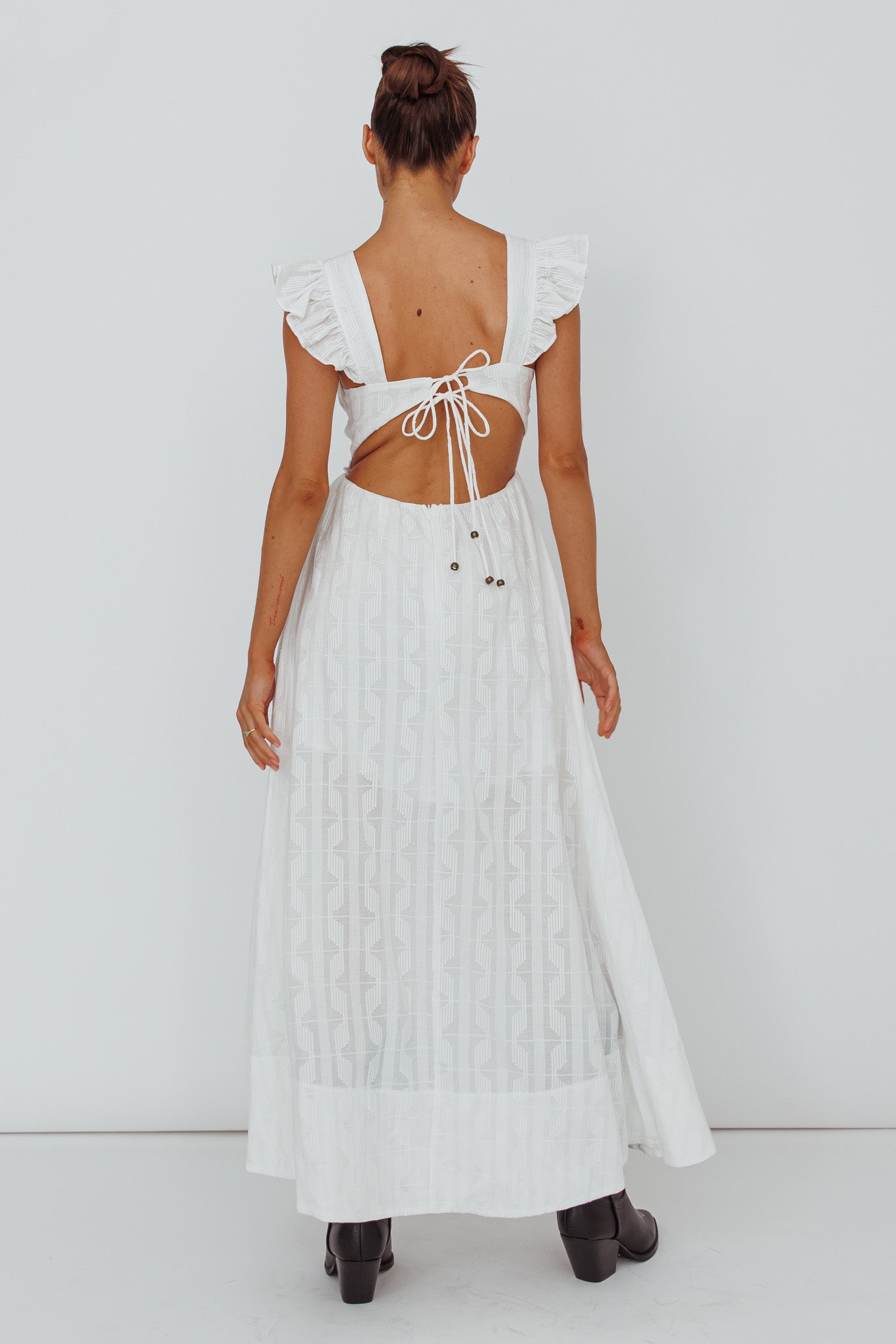 Greatest Hits Ruffle Strap Maxi Dress White-Maymioy