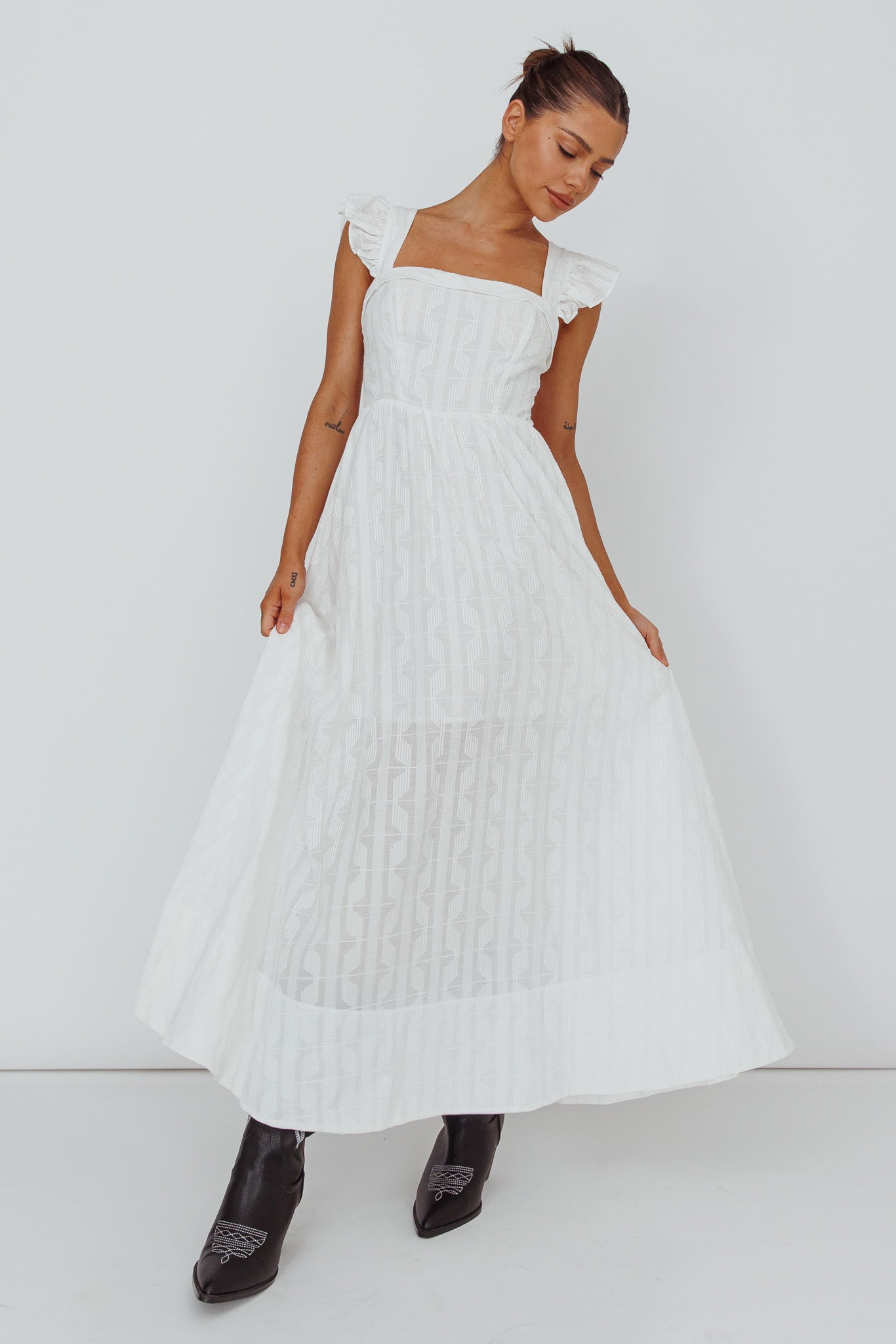 Greatest Hits Ruffle Strap Maxi Dress White-Maymioy