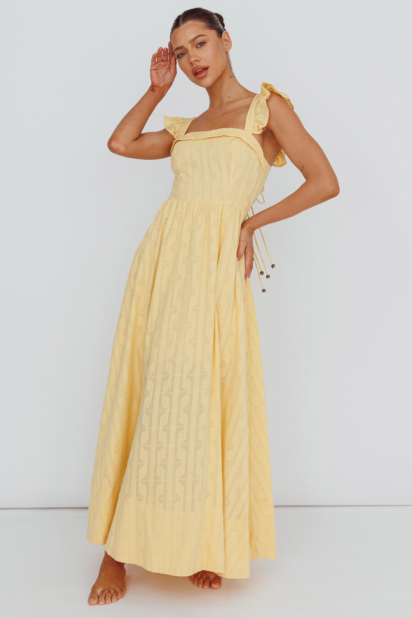 Greatest Hits Ruffle Strap Maxi Dress Yellow-Maymioy