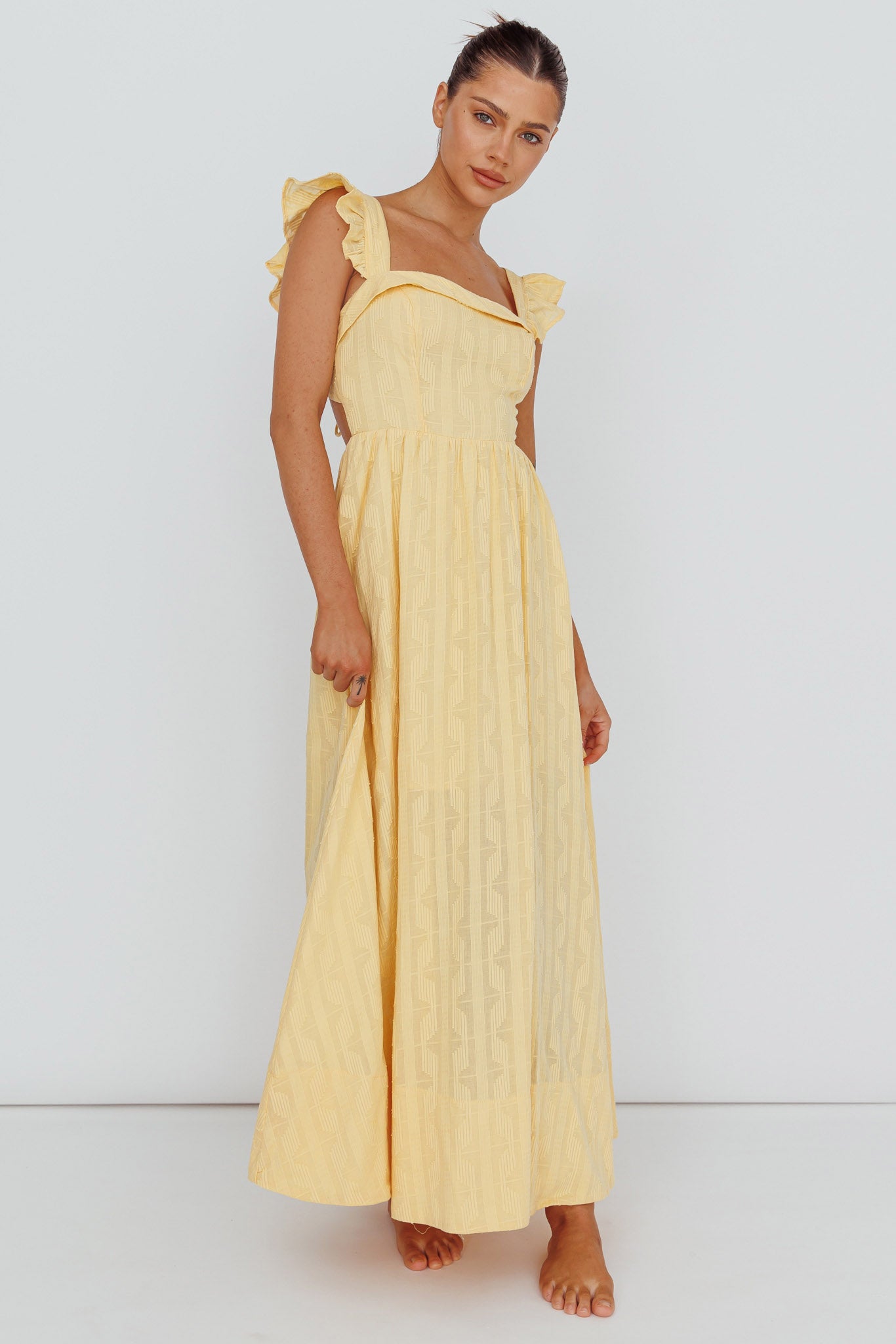 Greatest Hits Ruffle Strap Maxi Dress Yellow-Maymioy