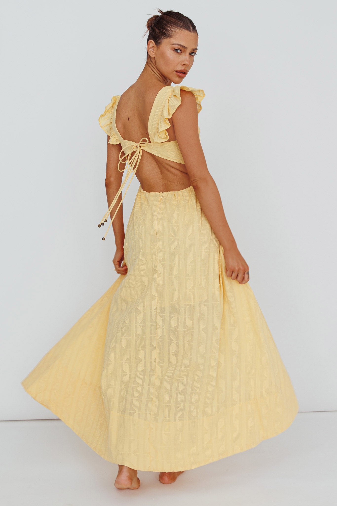 Greatest Hits Ruffle Strap Maxi Dress Yellow-Maymioy