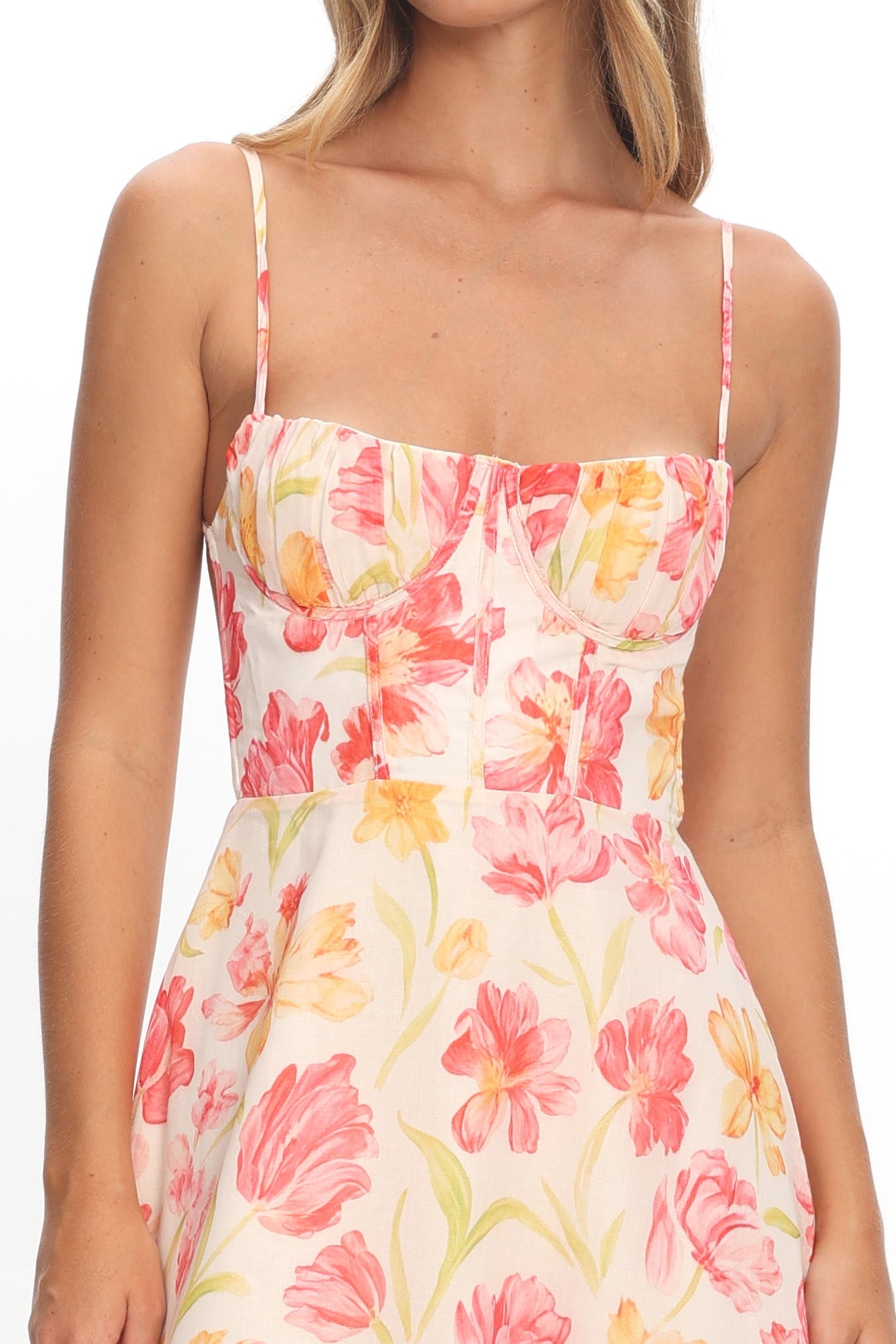 Echoes Tied Back A-Line Maxi Dress Floral Pink-Maymioy
