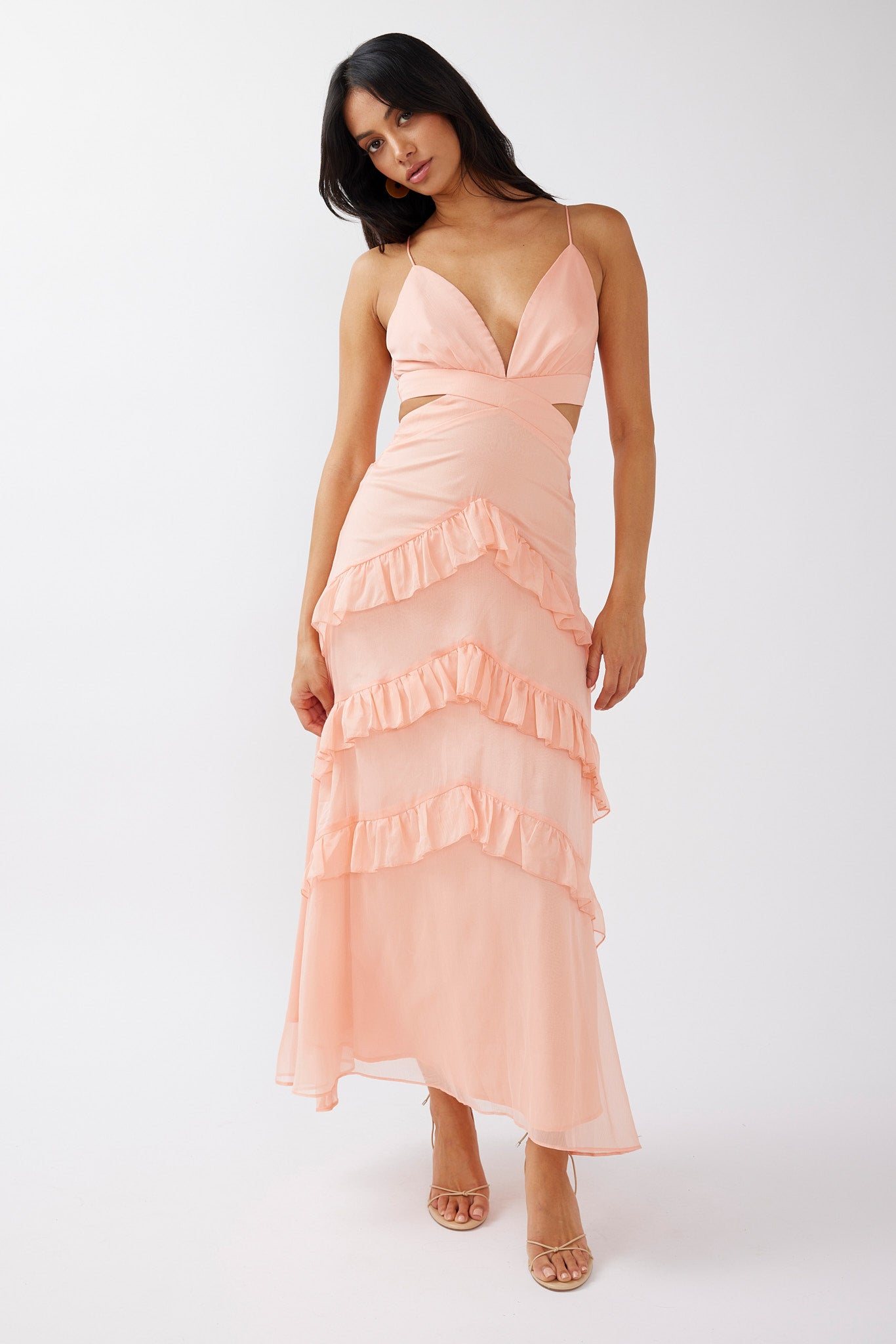 Joss Ruffle Trim Cut-Out Dress Rose-Maymioy