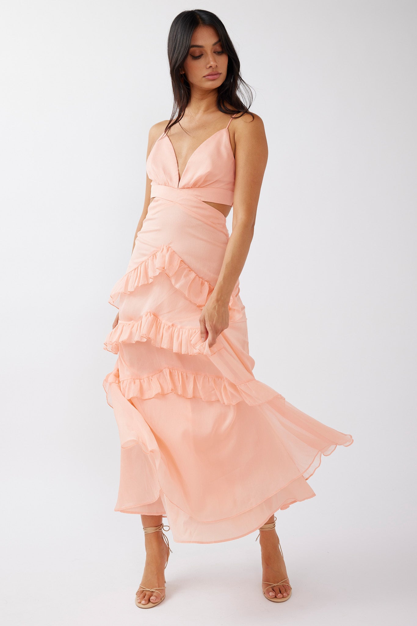 Joss Ruffle Trim Cut-Out Dress Rose-Maymioy