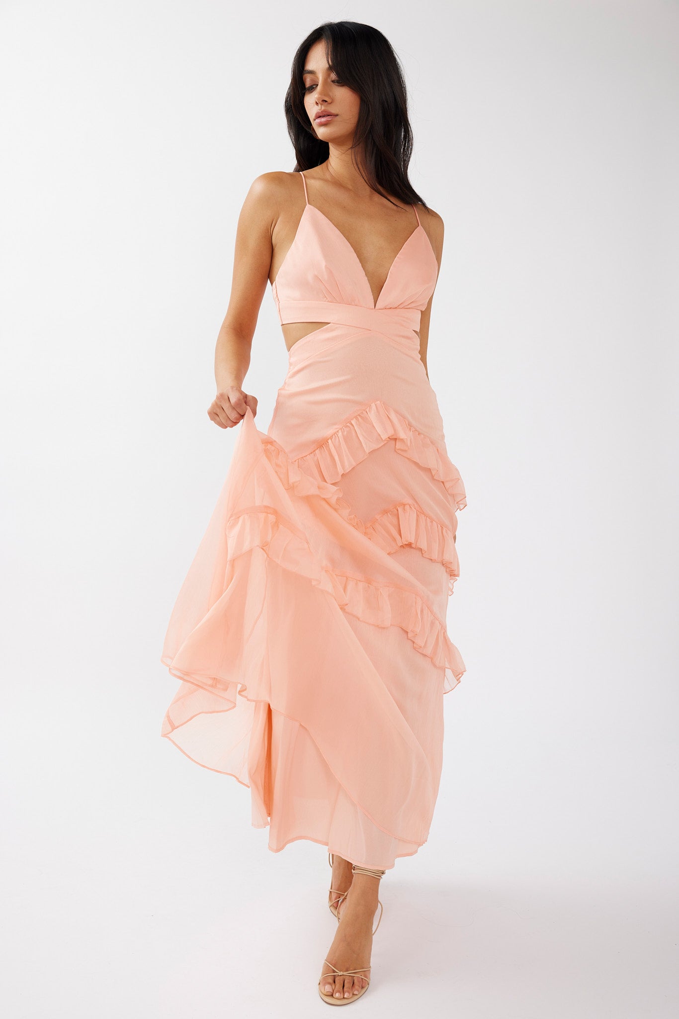 Joss Ruffle Trim Cut-Out Dress Rose-Maymioy