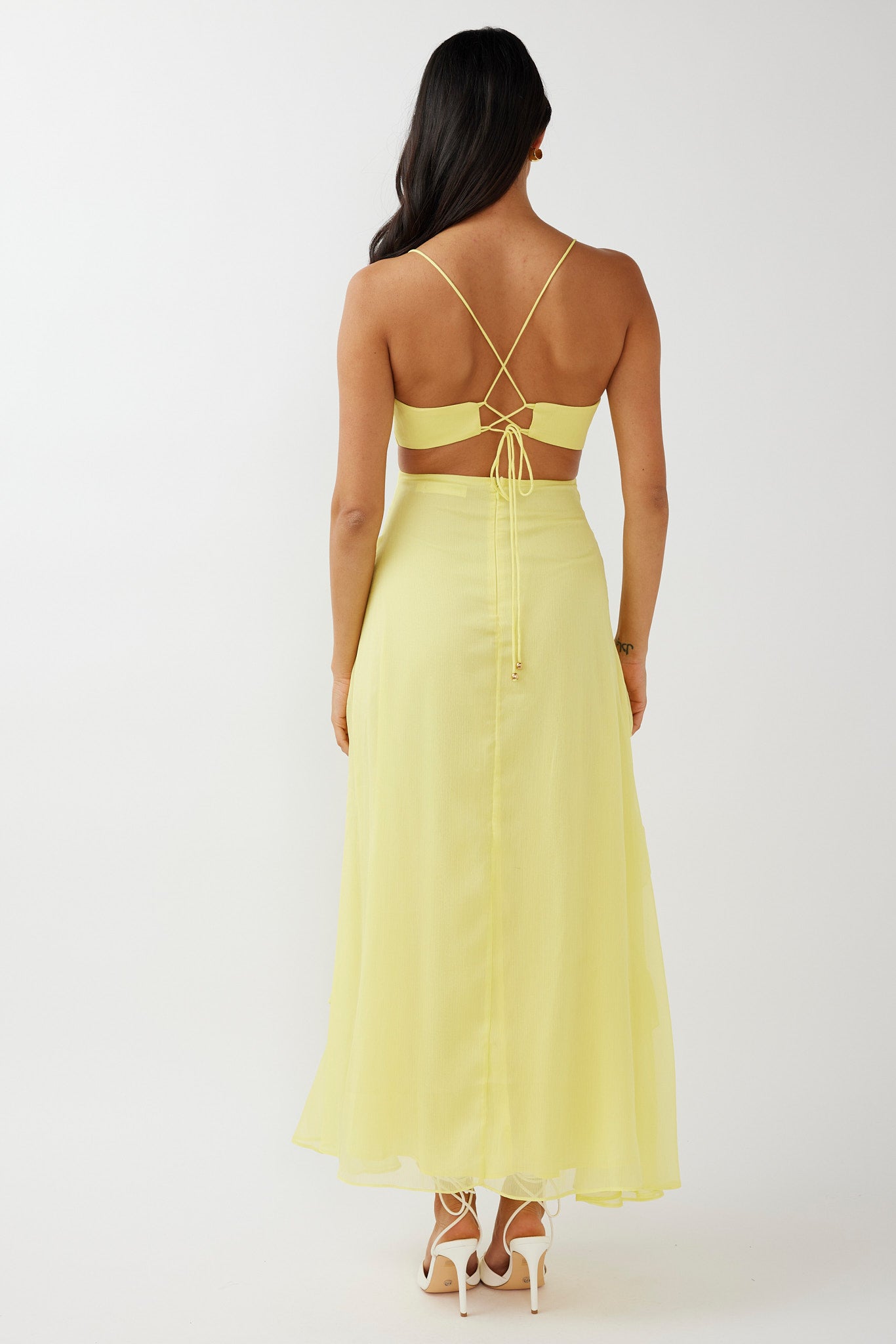 Joss Ruffle Trim Cut-Out Dress Yellow-Maymioy
