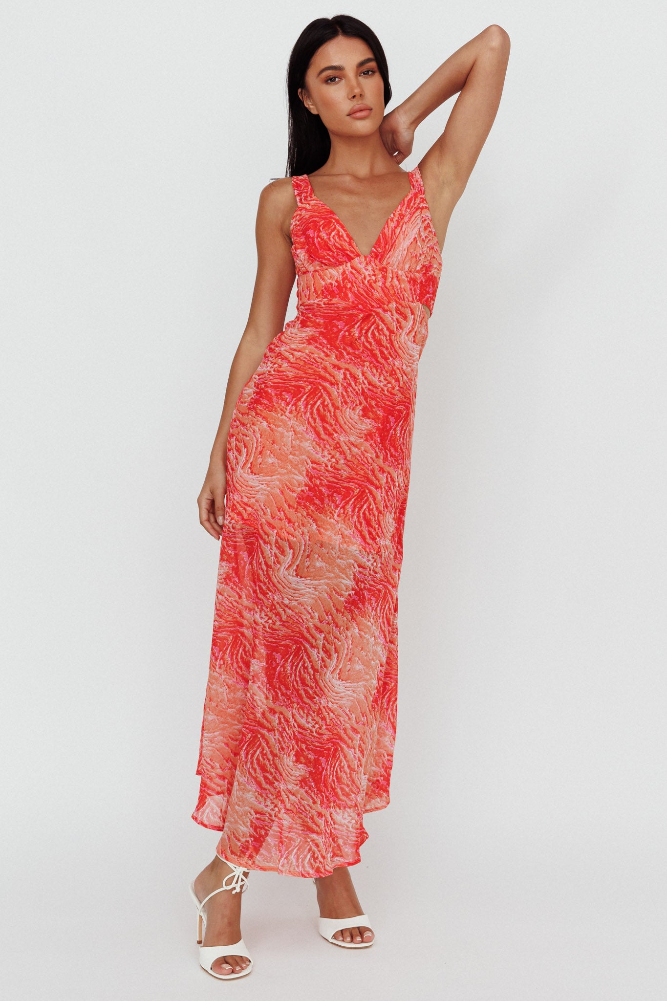 Willa Tie Back Midi Dress Print Peach-Maymioy