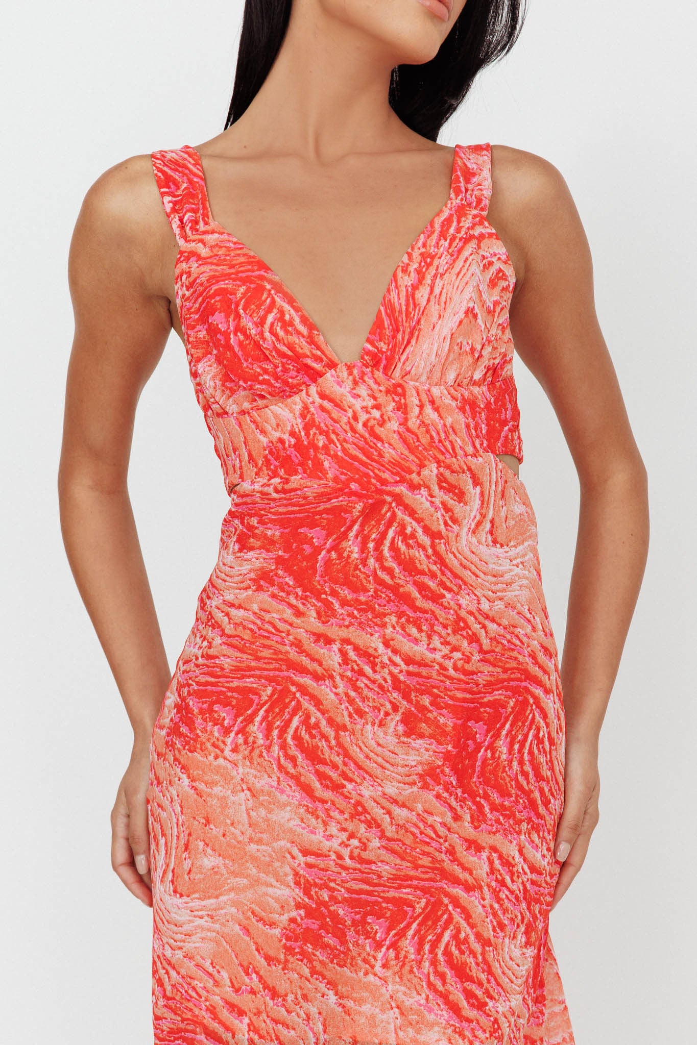 Willa Tie Back Midi Dress Print Peach-Maymioy